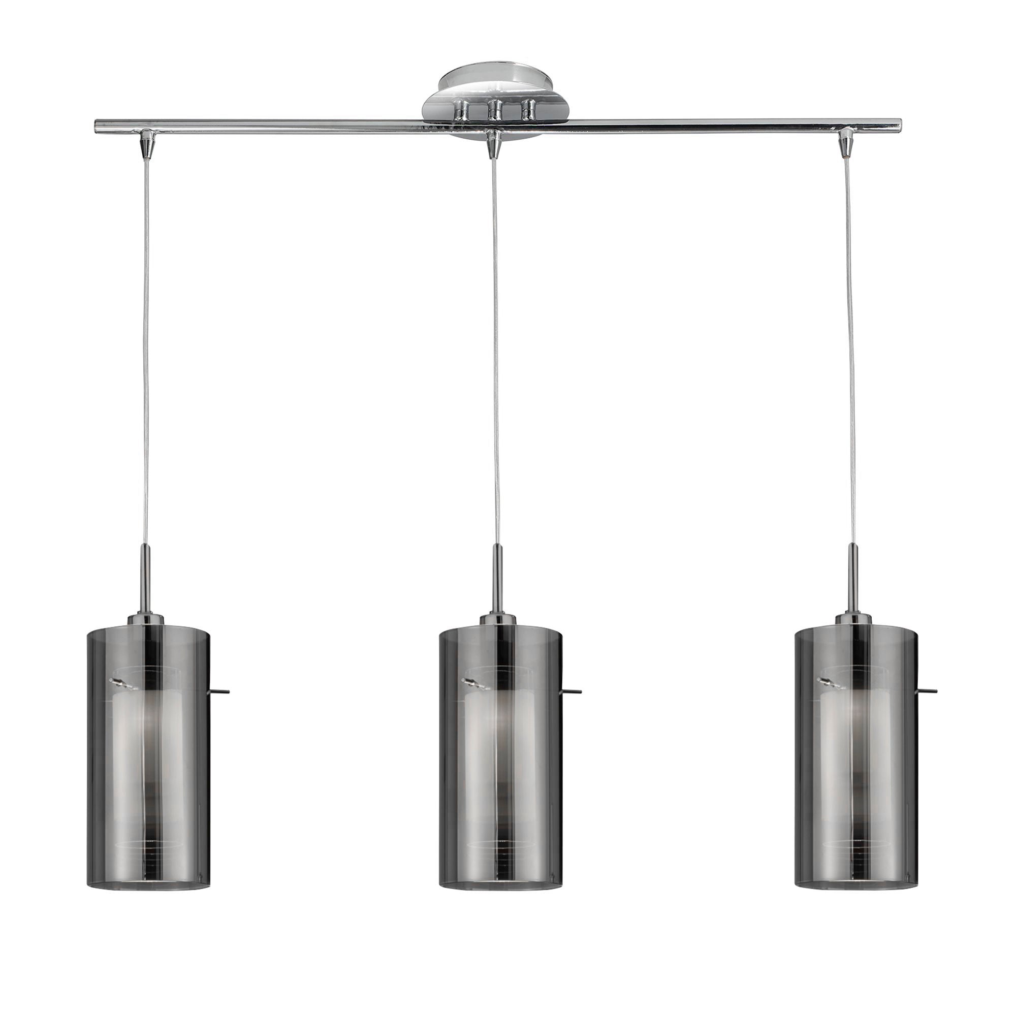 Duo II 3Lt Bar Pendant - Satin Silver & Smoked Glass