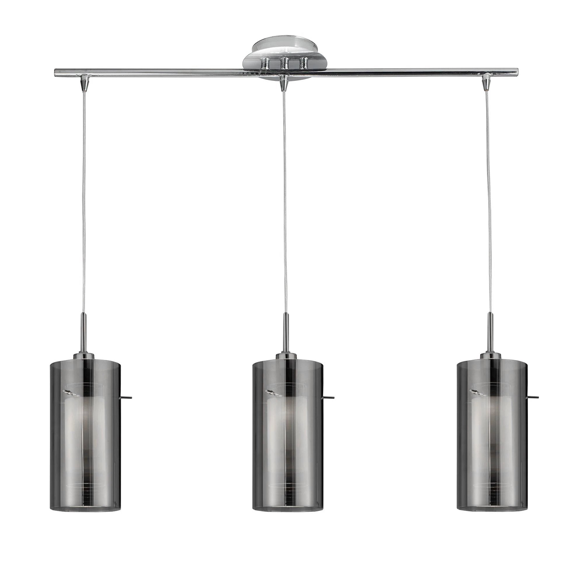Hanglamp Duo II 3Lt - Satin Silver & Smoked Glass by Searchlight
