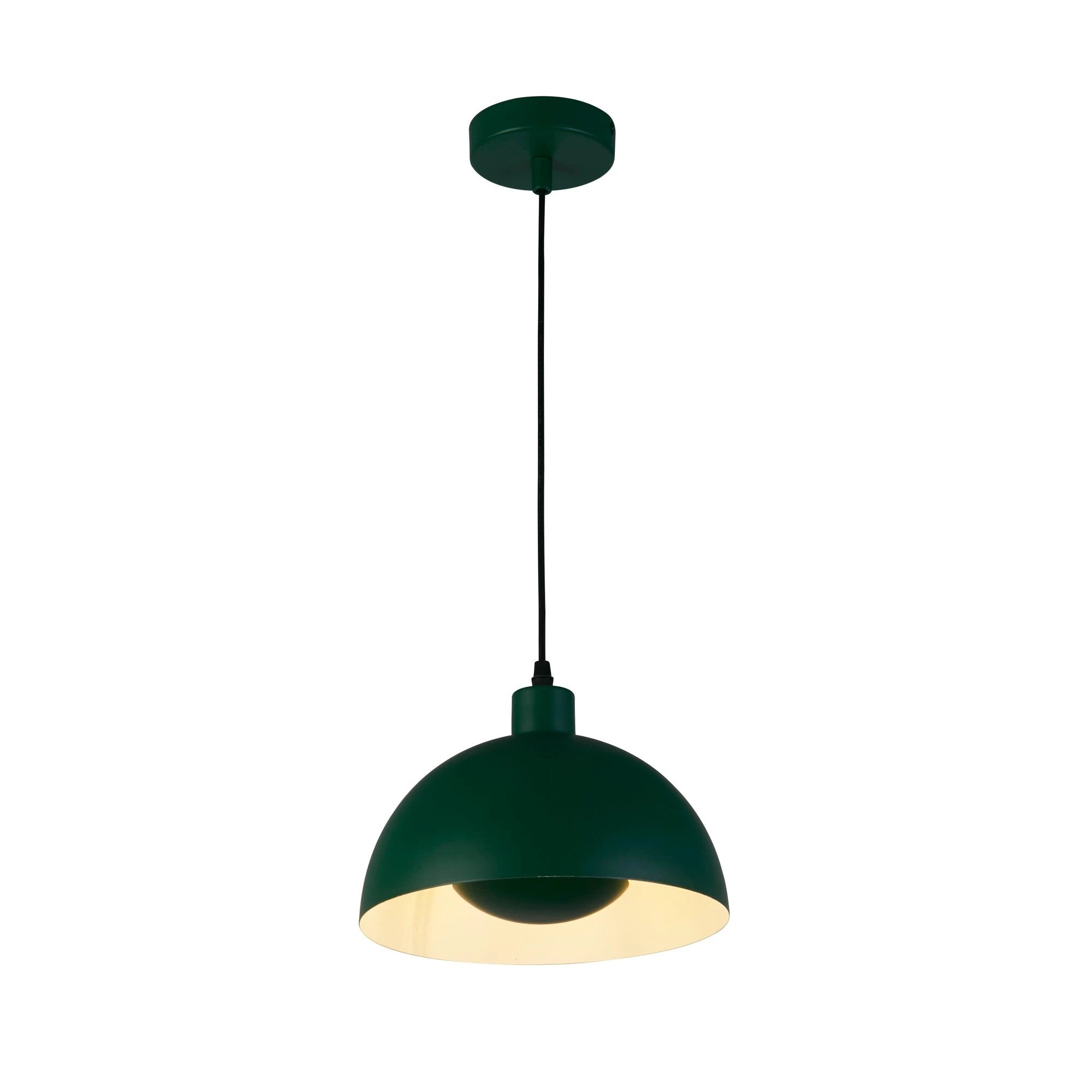 Hanglamp Mars 1LT - Matt Green Metal & Cream Inner 40cm by Searchlight
