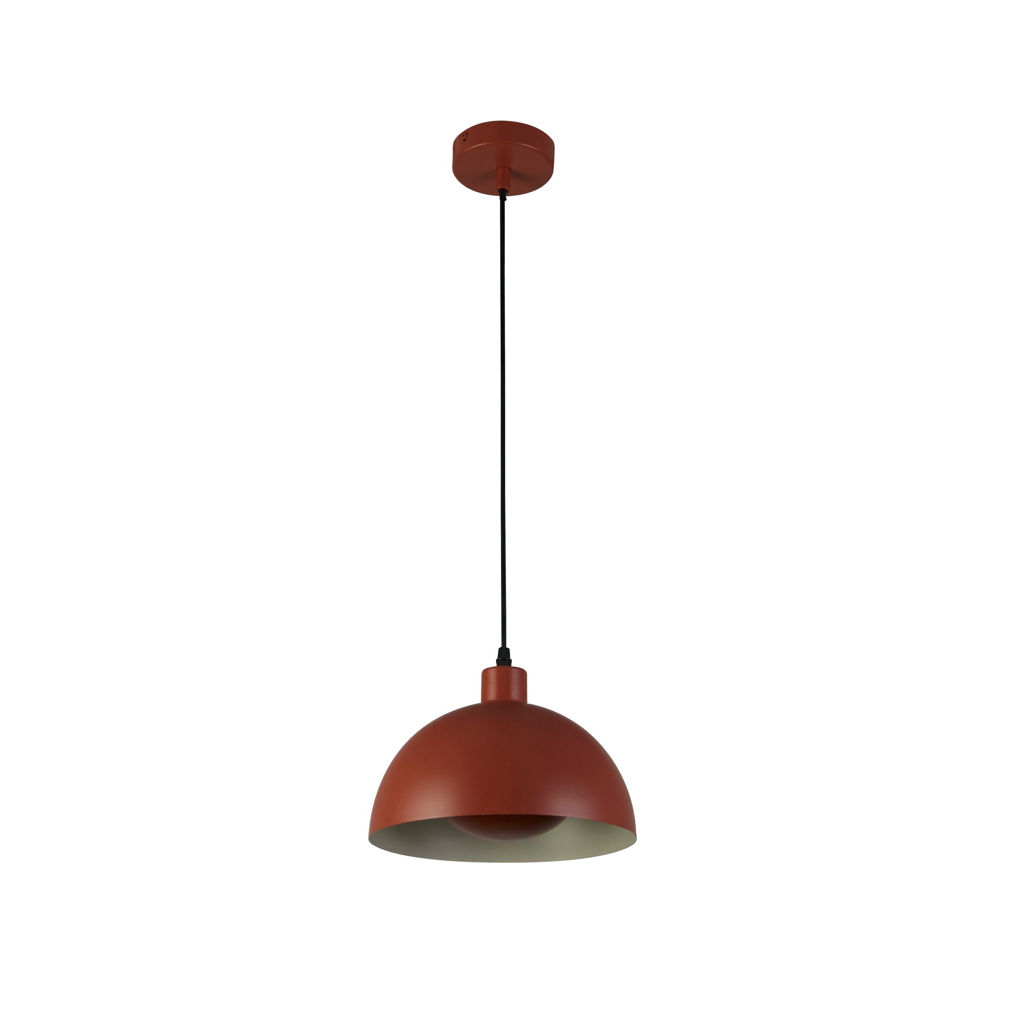 Mars 1LT Pendant, Burnt Orange Metal & Cream Inner 40cm