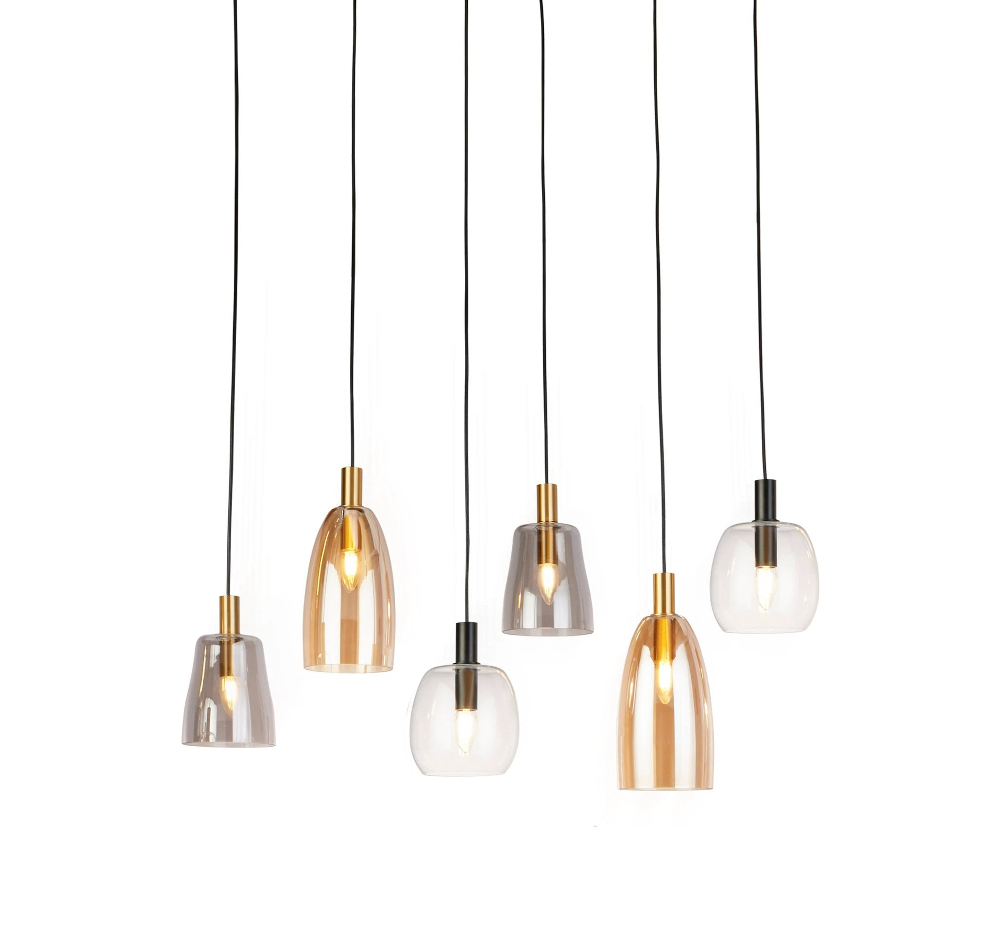 Hanglamp Divine 6Lt Multi - Black Metal & Coloured Glass by Searchlight