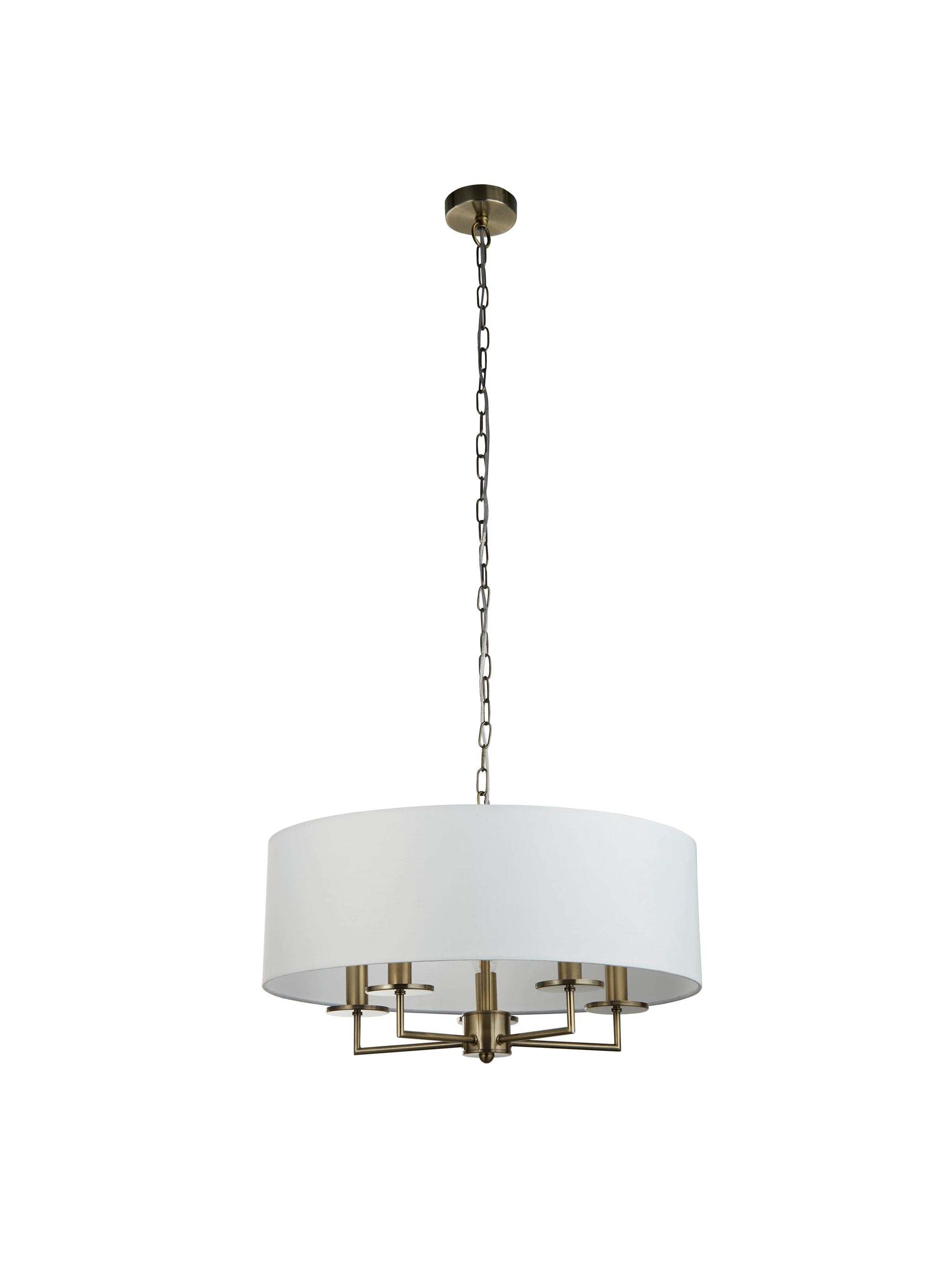 Hanglamp Knightsbridge 5Lt - Antique Brass & White Linen Shade by Searchlight