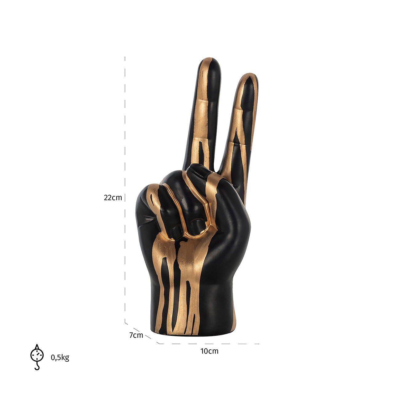 Deco object hand peace (Zwart/goud)