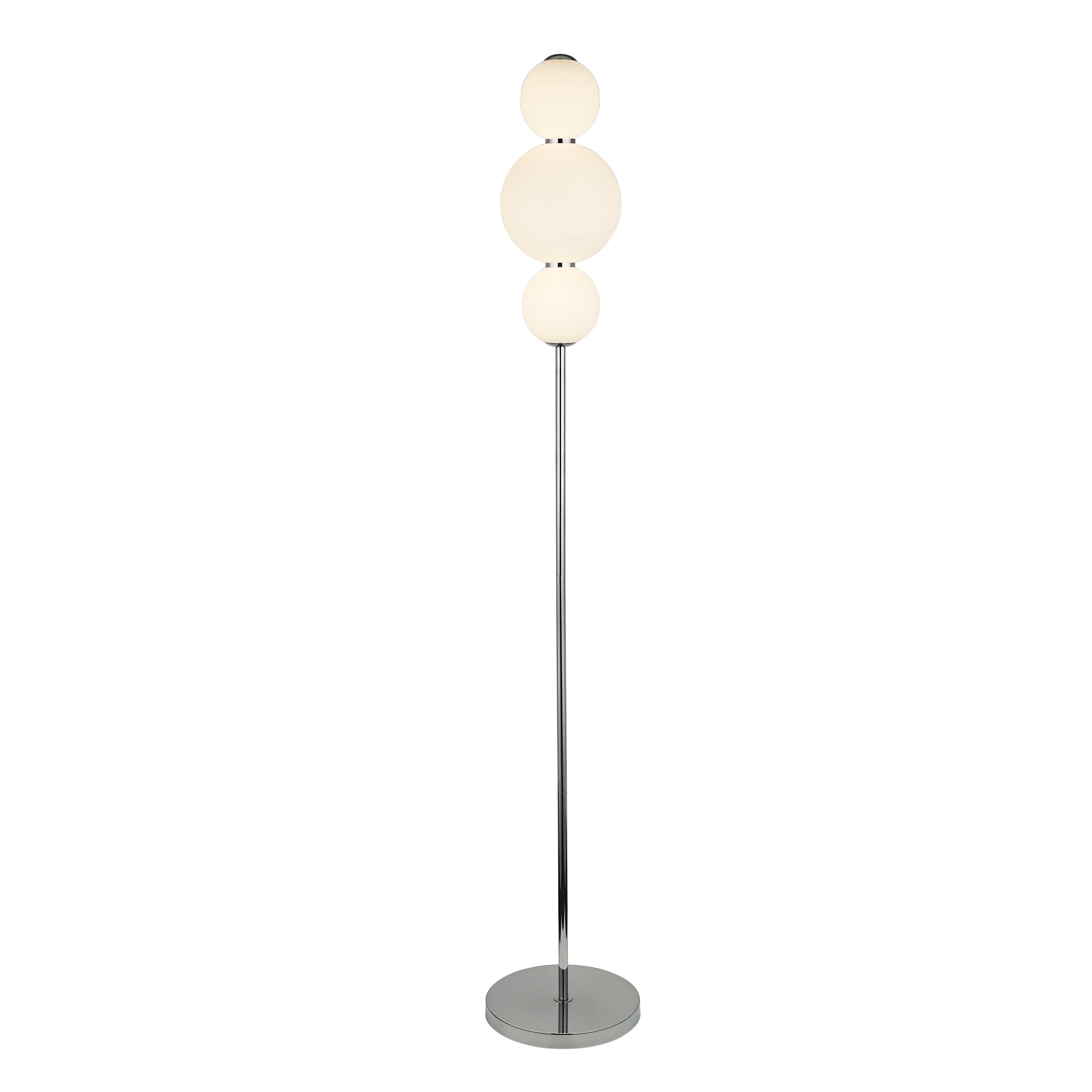 Snowball 3Lt Floor Lamp - Chrome Metal & Opal Glass