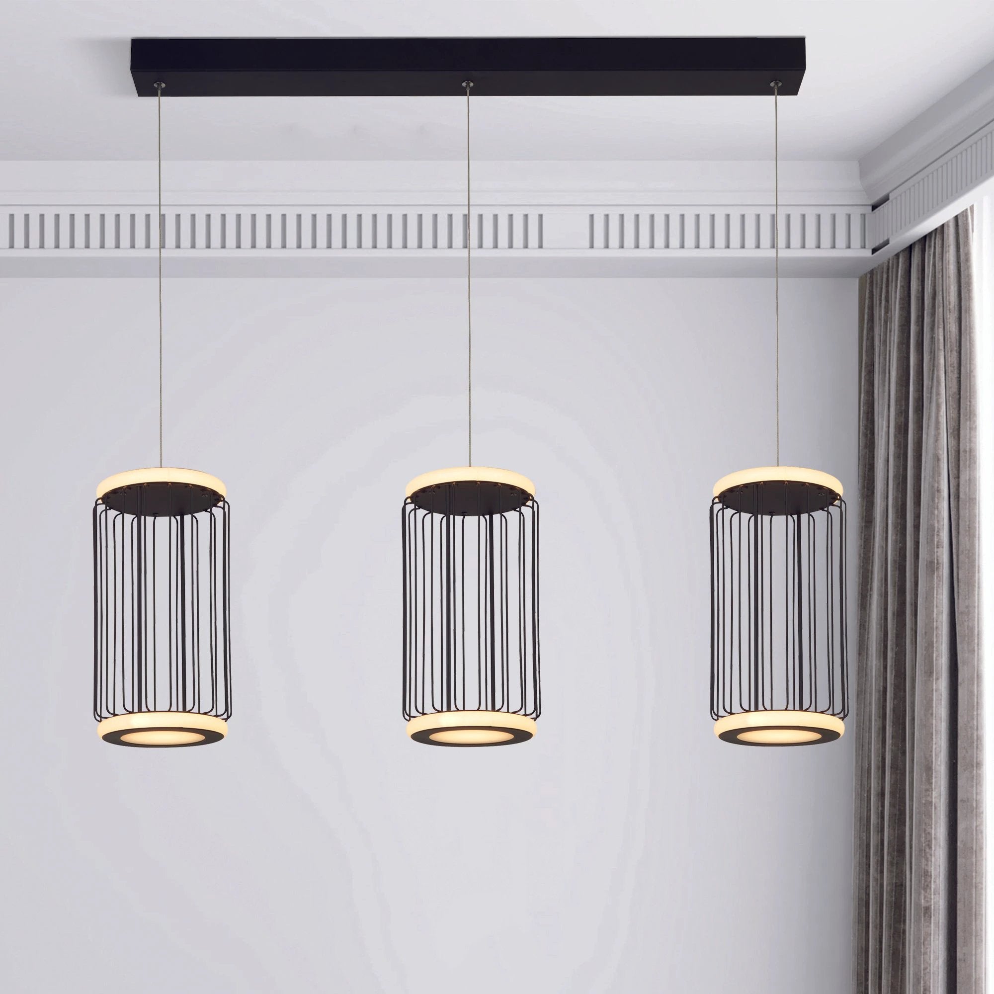 Hanglamp Circolo 3Lt - Black Metal & White Silicon by Searchlight