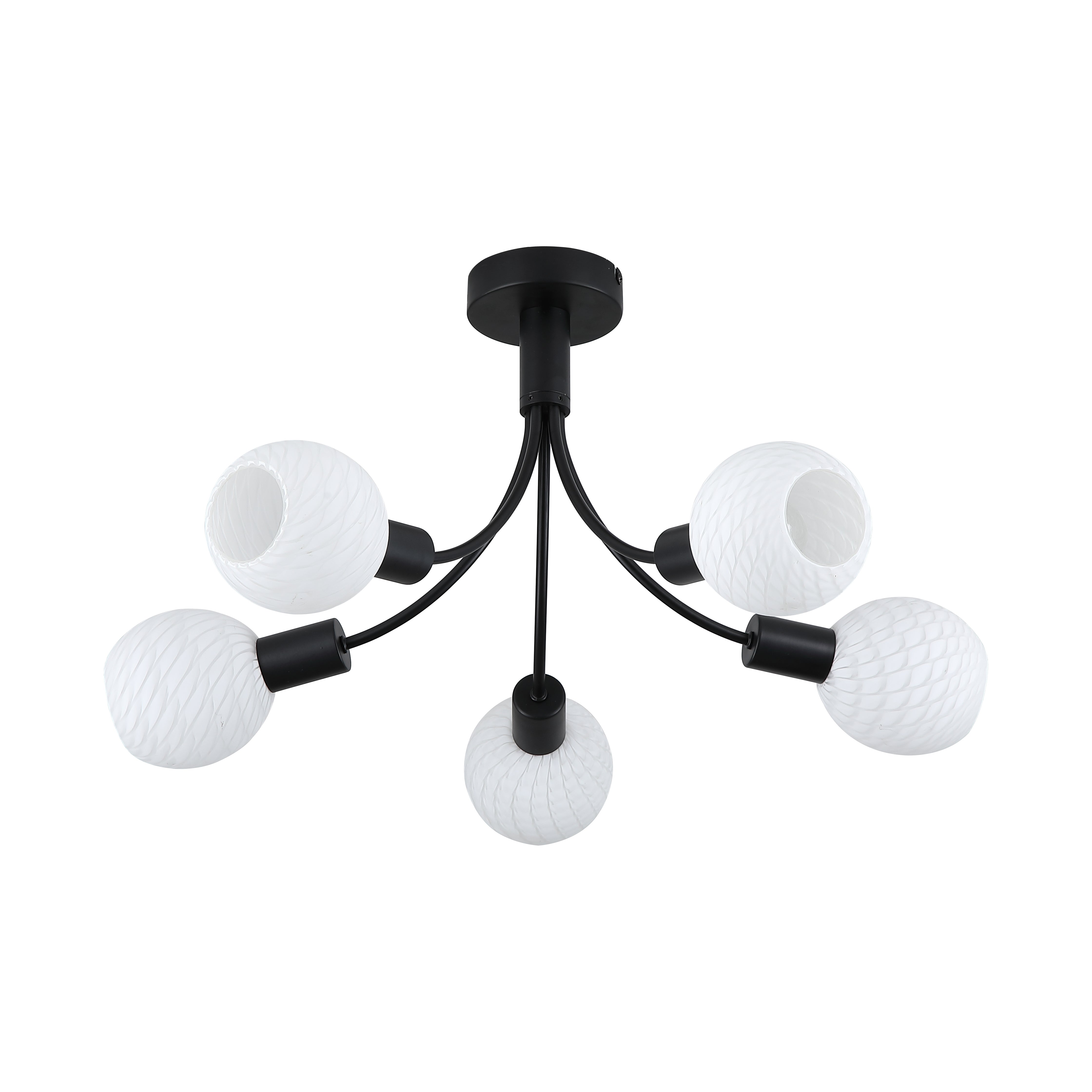 Nova 5Lt Ceiling Lamp, Black Metal with Frosted Glass Shade