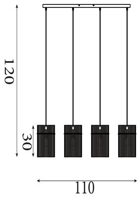 Hanglamp Swizzle 4Lt Bar, Gold Metal with Champagne Rods