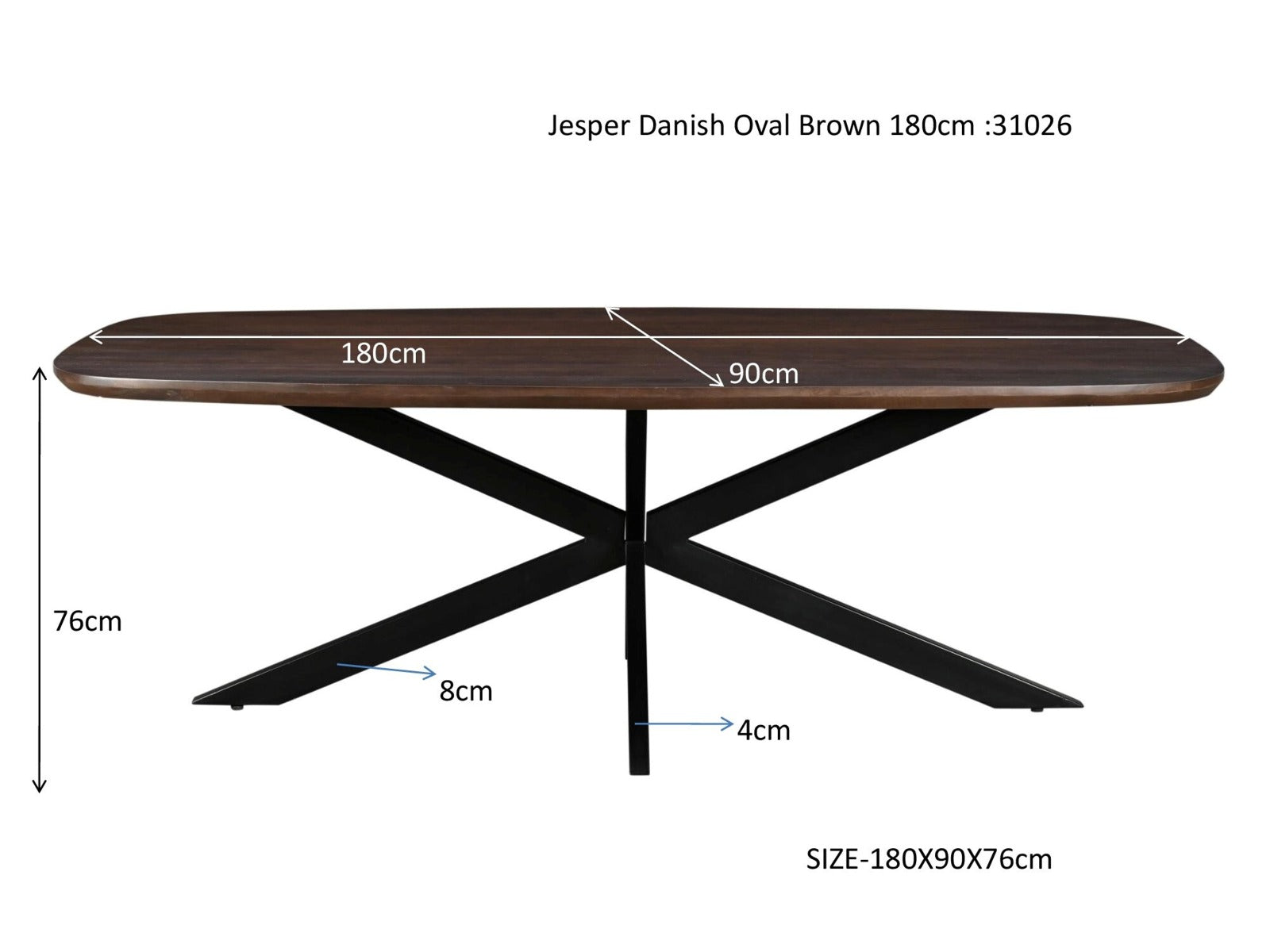 Eettafel Jesper Deens Ovaal Bruin 180 cm