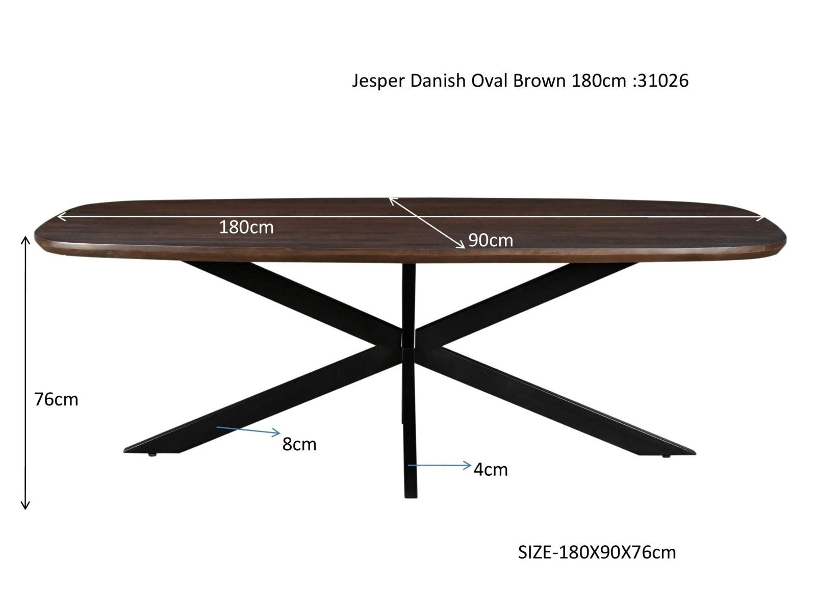 Eettafel Jesper Deens Ovaal Bruin 180 cm by Livingfurn