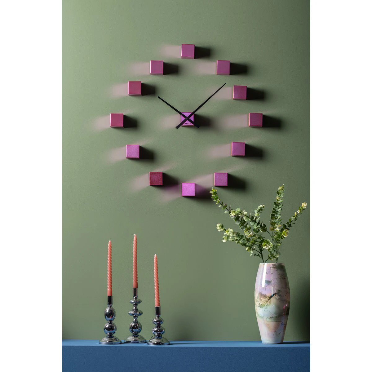Wandklok DIY Kubiek Metallic Roze by Karlsson