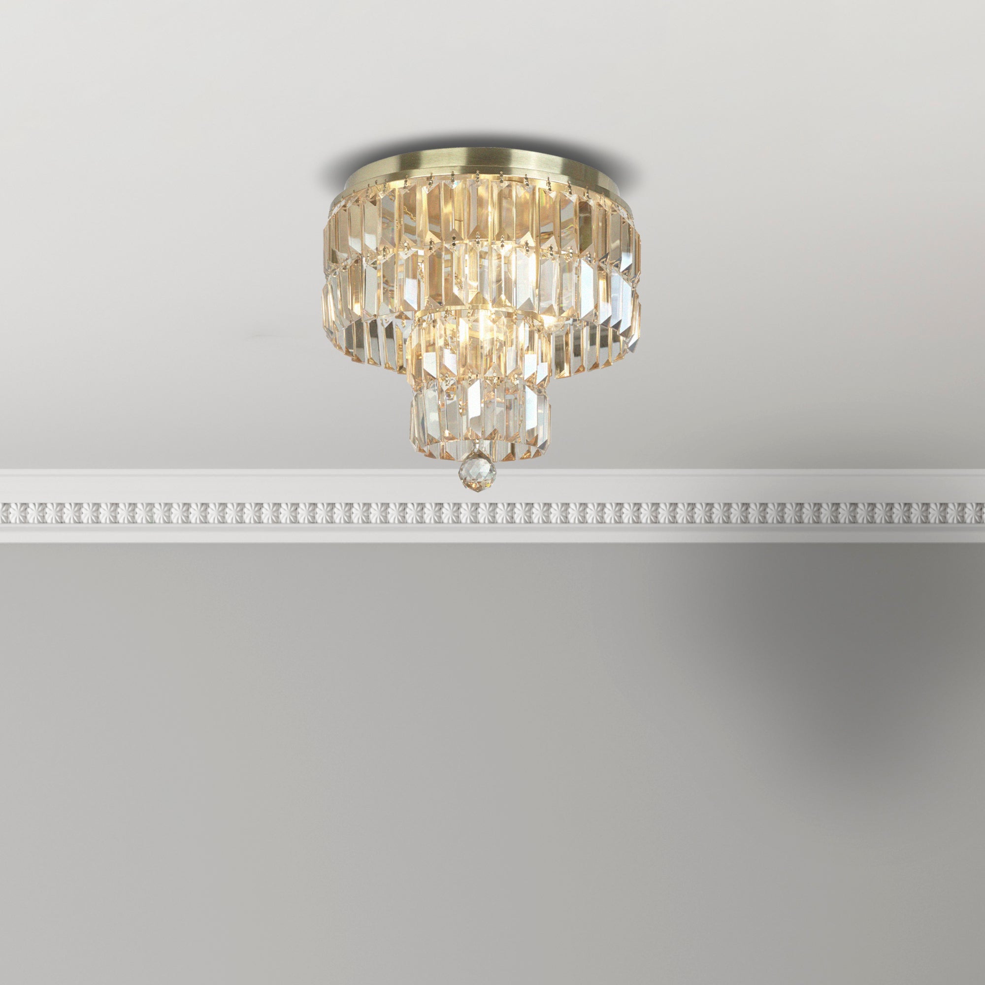 Empire 4Lt Flush - Satin Brass Metal & Champagne Crystal
