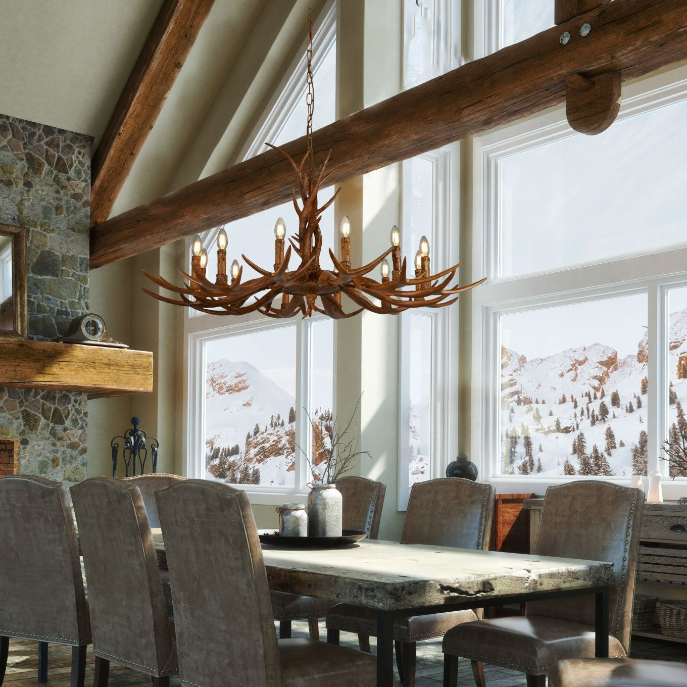 Stag 12Lt Pendant - Brown Resin