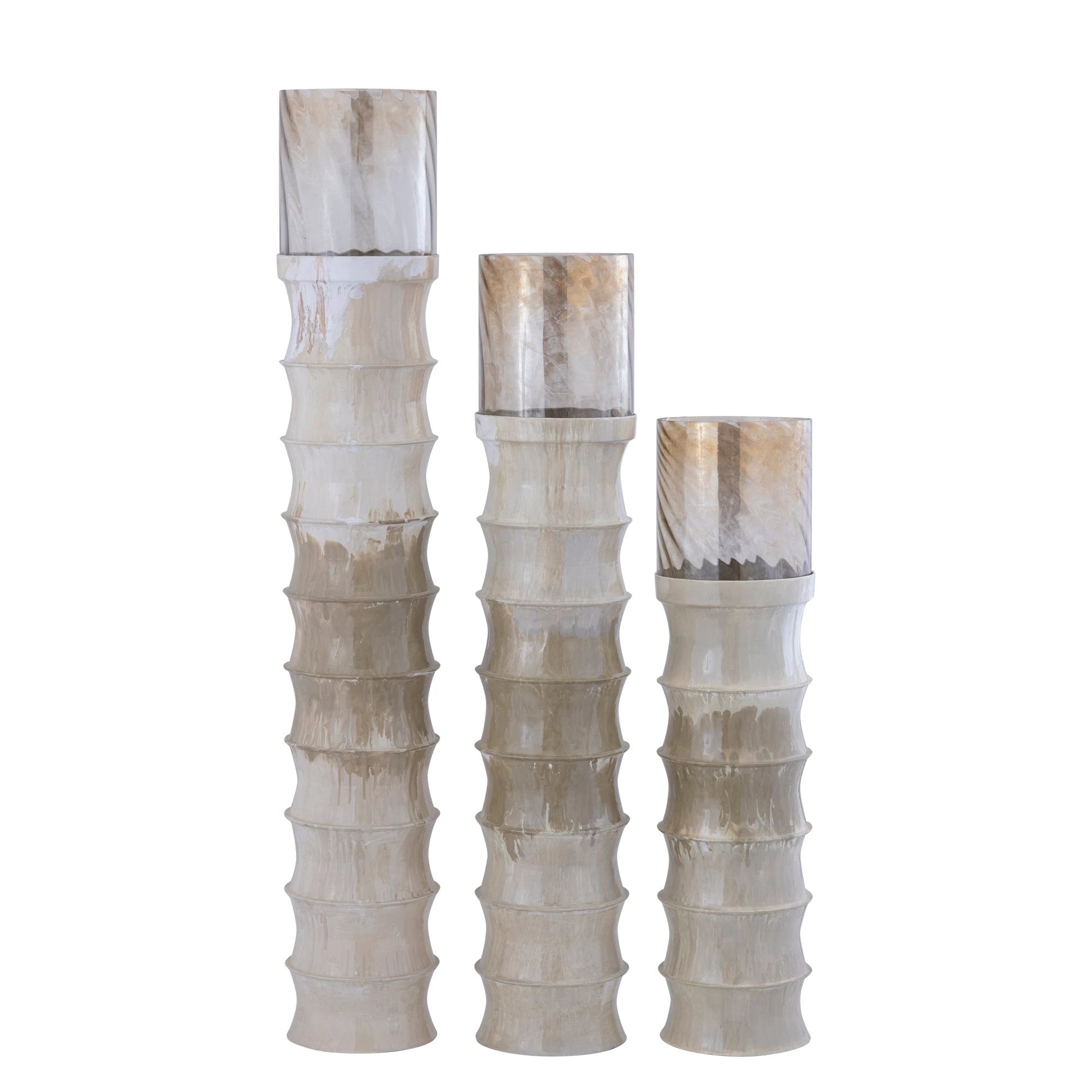 Stormlicht Kaylyne crème emaille geribbeld met glas M by PTMD