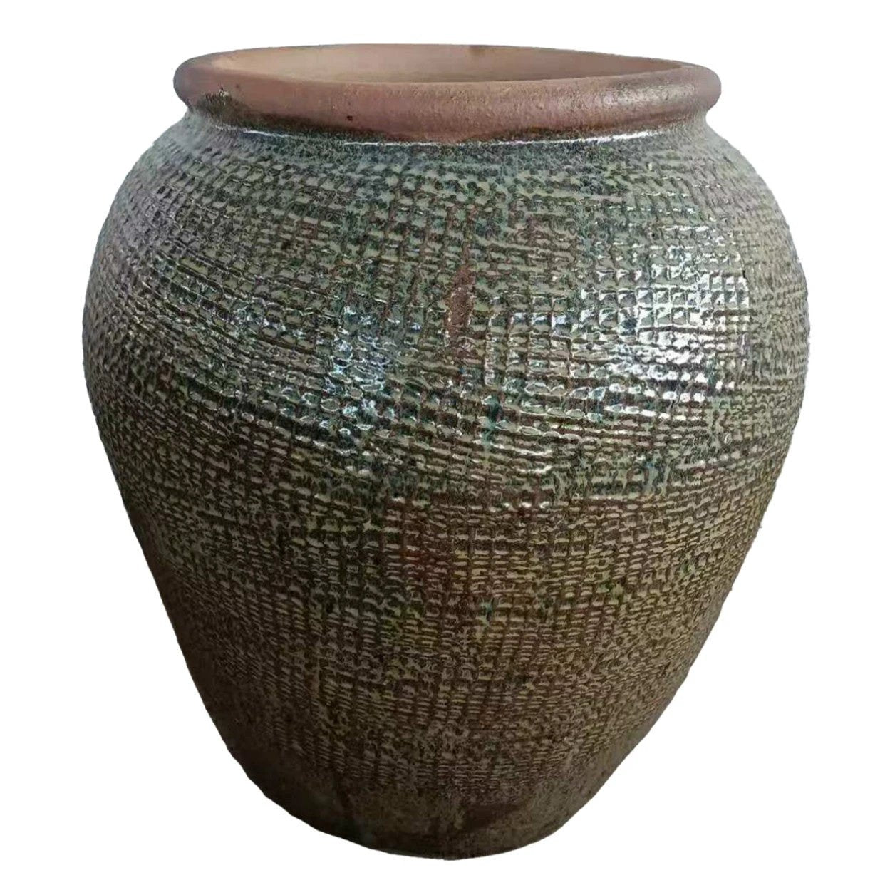 Lisie natuurlijk-blauwe keramische pot met vierkant patroon S by PTMD