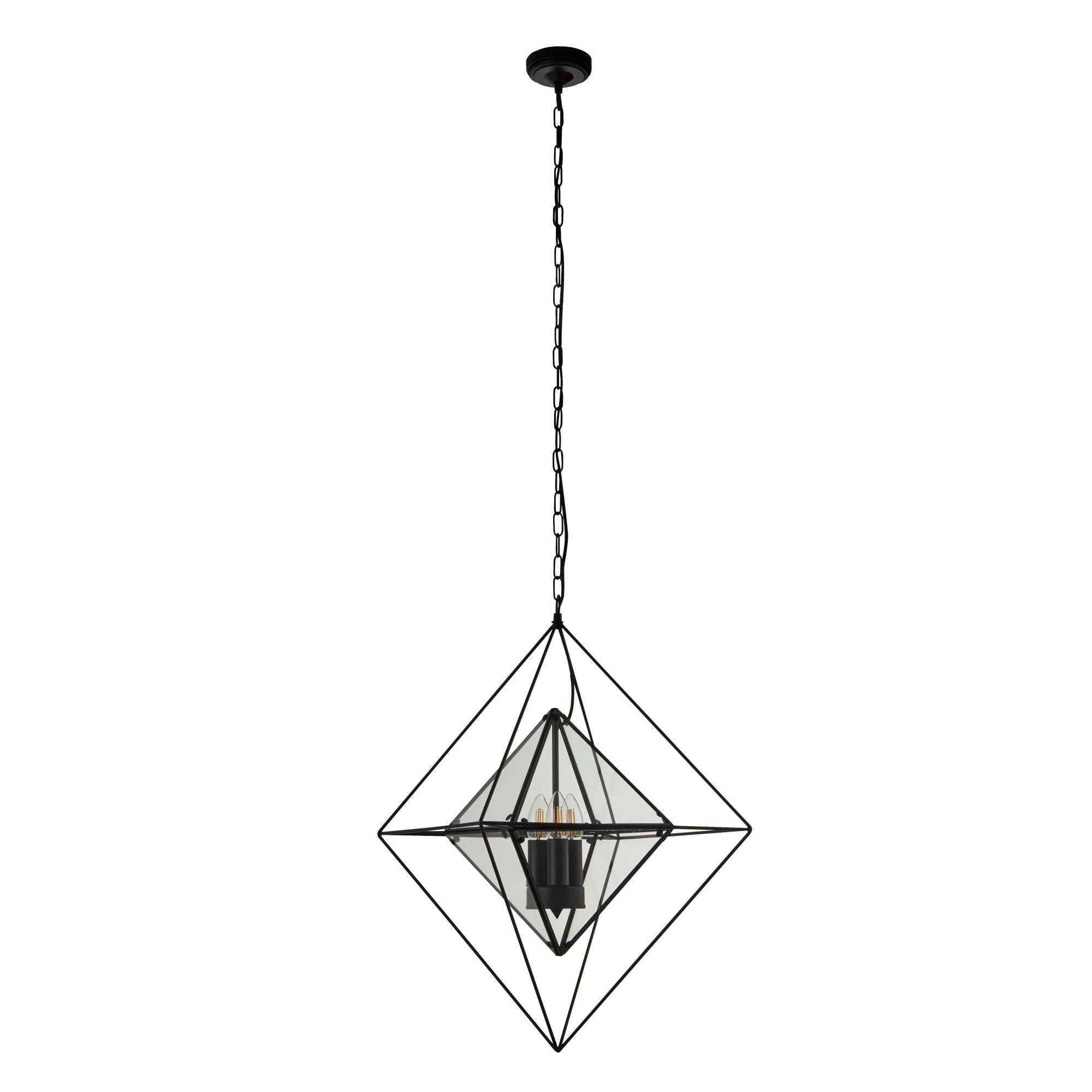 Hanglamp Diamond 3Lt - Black Metal & Clear Glass by Searchlight