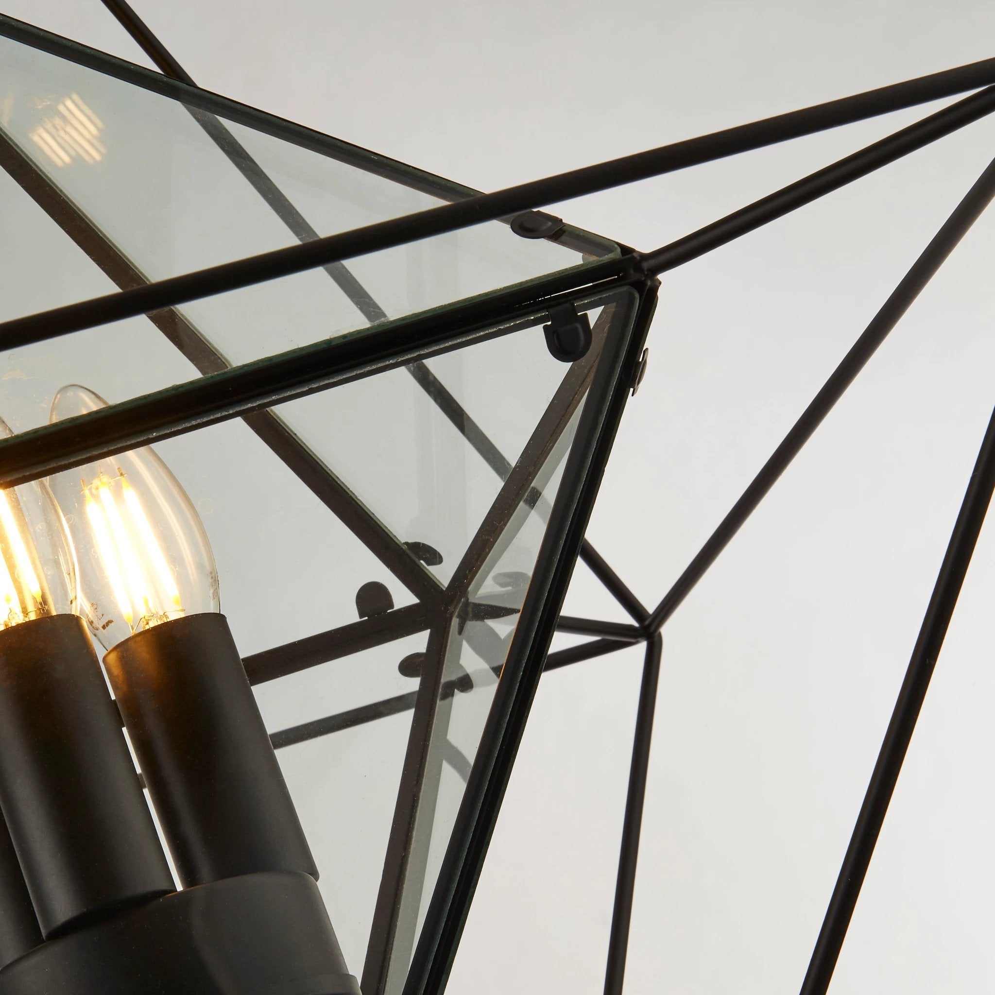 Hanglamp Diamond 3Lt - Black Metal & Clear Glass by Searchlight