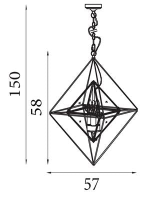 Hanglamp Diamond 3Lt - Black Metal & Clear Glass
