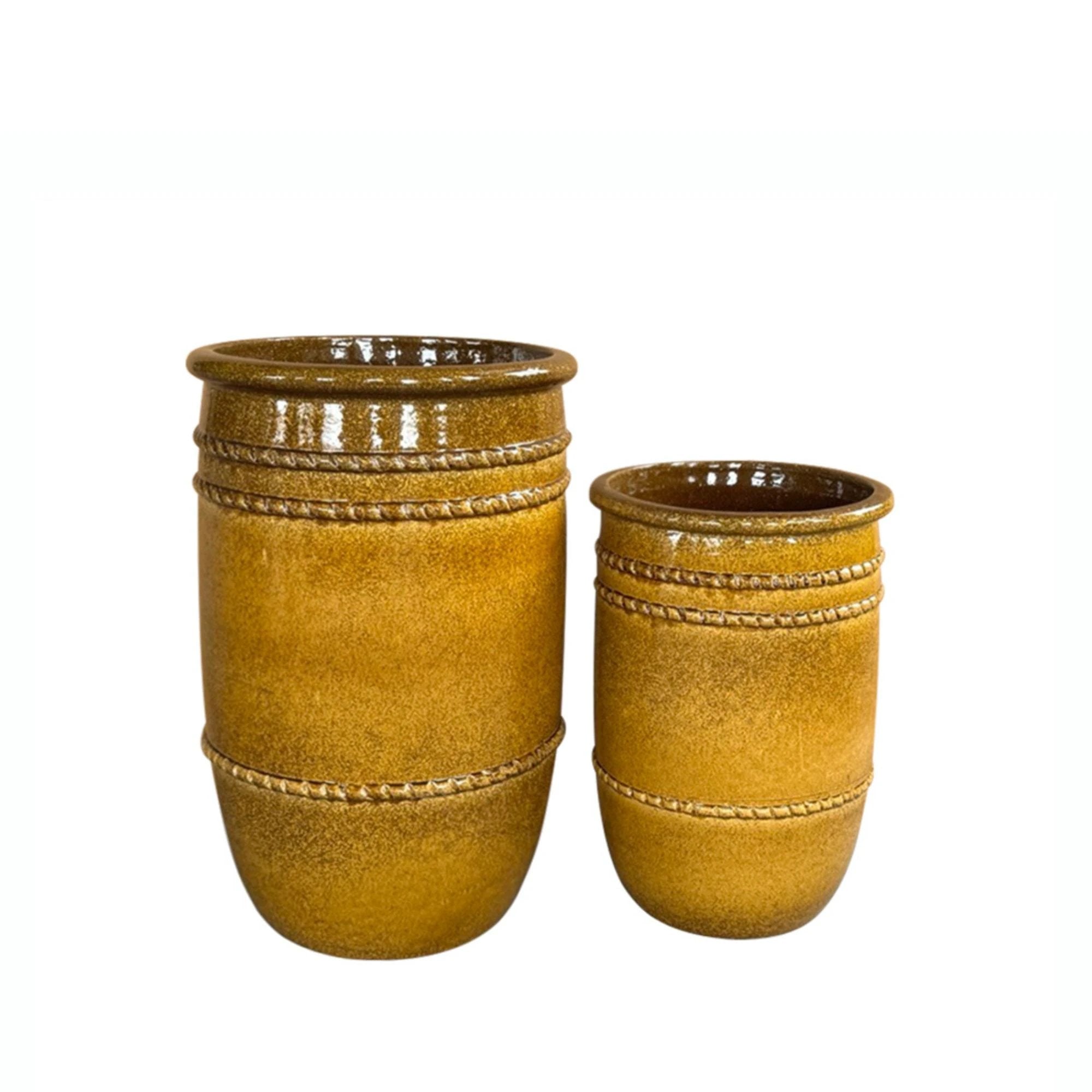 Lilliah hoge gele keramische potten, set van 2 by PTMD