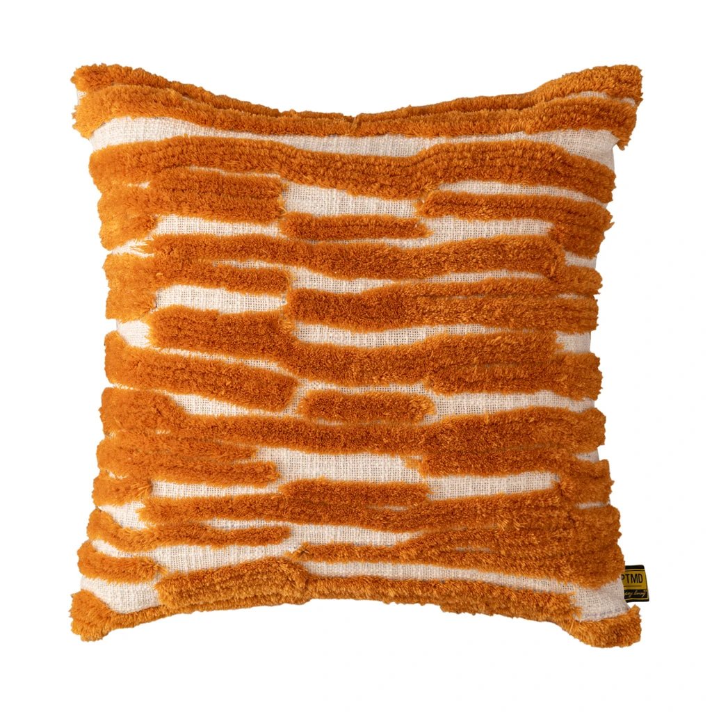 Genica oranje vierkant katoenen kussen met borduurwerk by PTMD