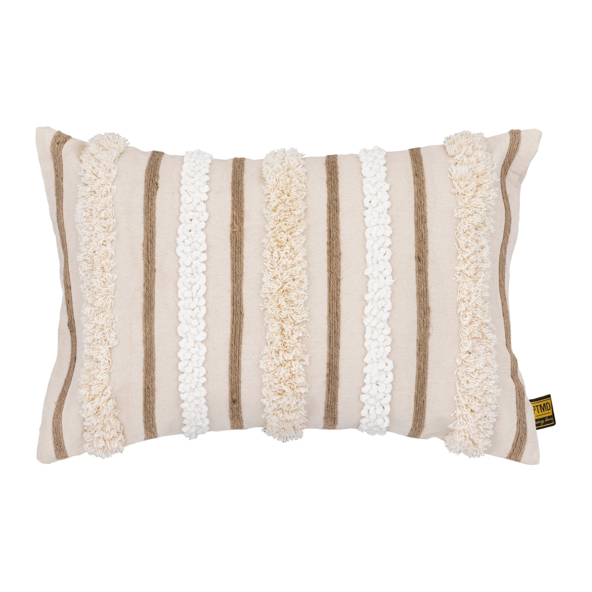 Rashel crème rechthoekig katoenen kussen met borduurwerk by PTMD
