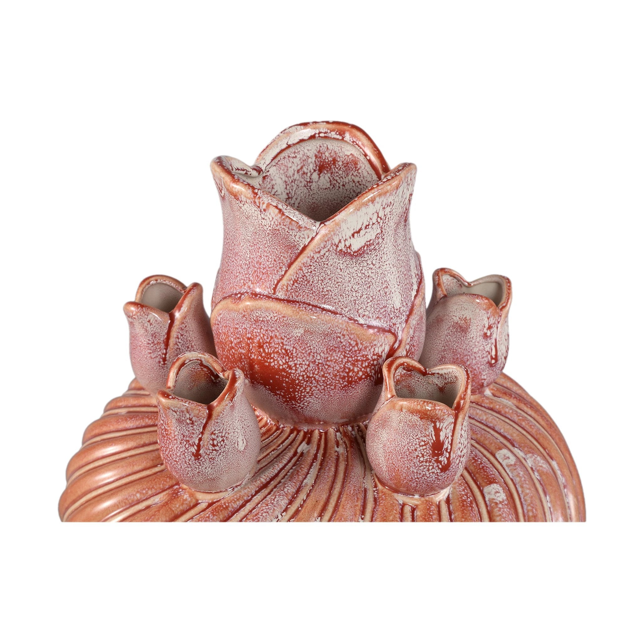 Mailia perzikkleurige keramische ronde tulpvaas met spiraalpatroon L by PTMD