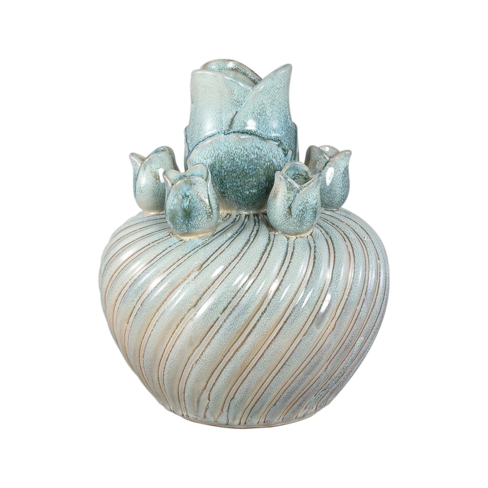 Mailia turquoise keramische ronde tulpenvaas L by PTMD