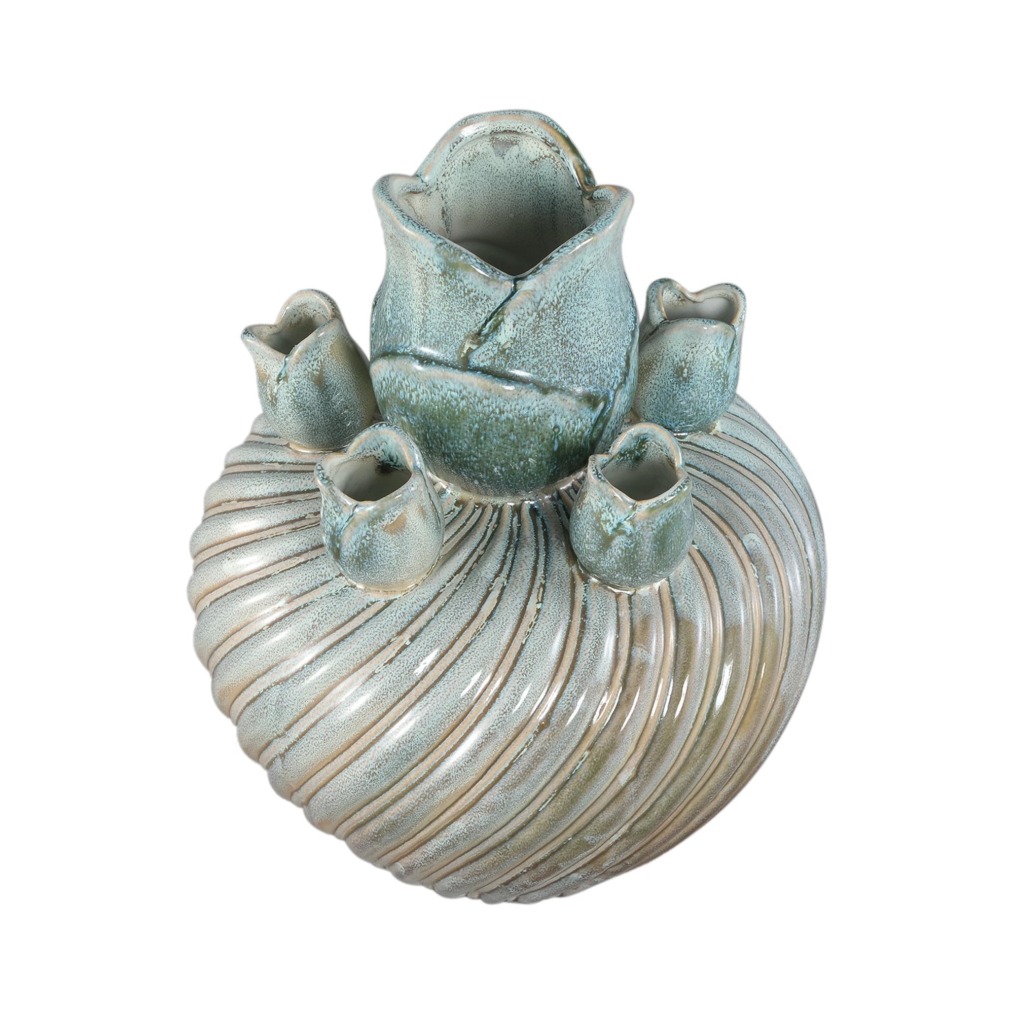 Mailia turquoise keramische ronde tulpenvaas L by PTMD