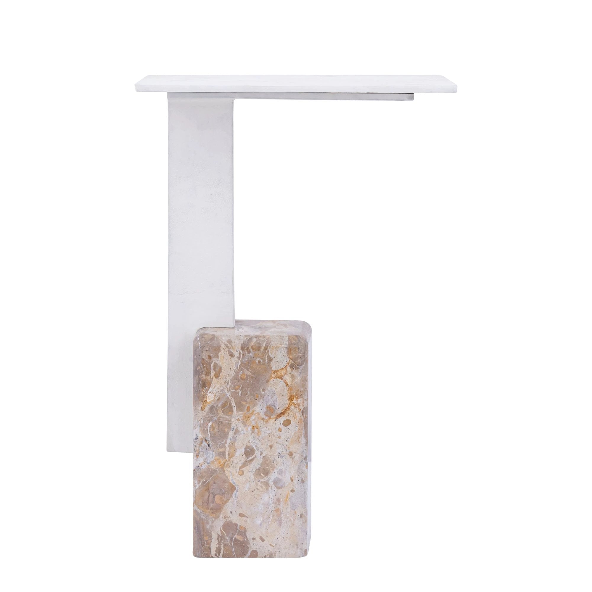 Ebe beige marmeren bijzettafel met rechthoekig aluminium blad by PTMD