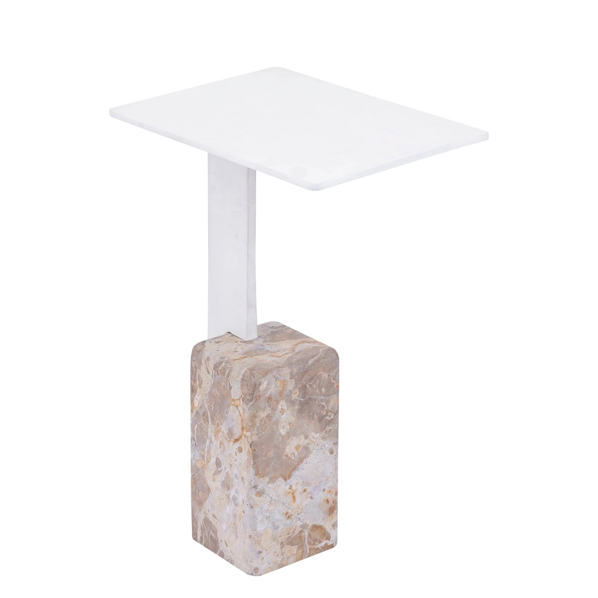 Ebe beige marmeren bijzettafel met rechthoekig aluminium blad by PTMD
