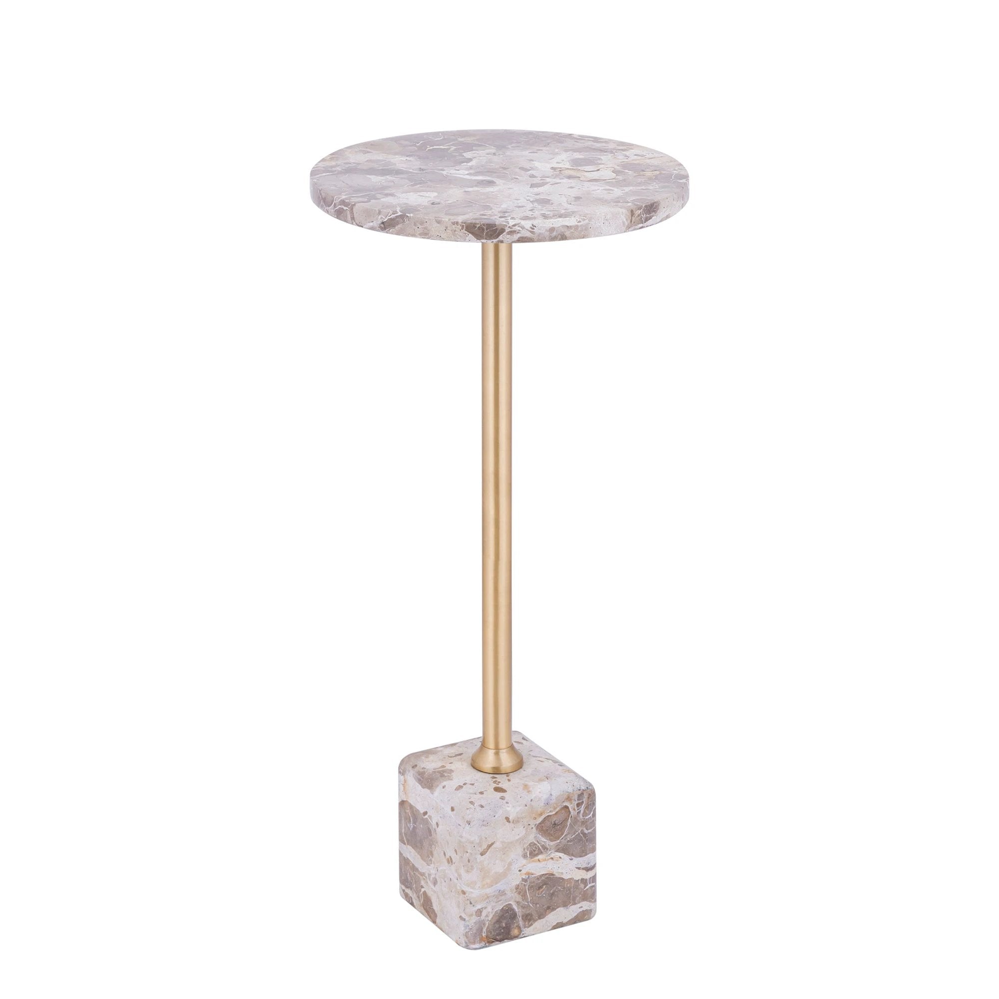 Ebe beige marmeren hoge bijzettafel met rond blad by PTMD