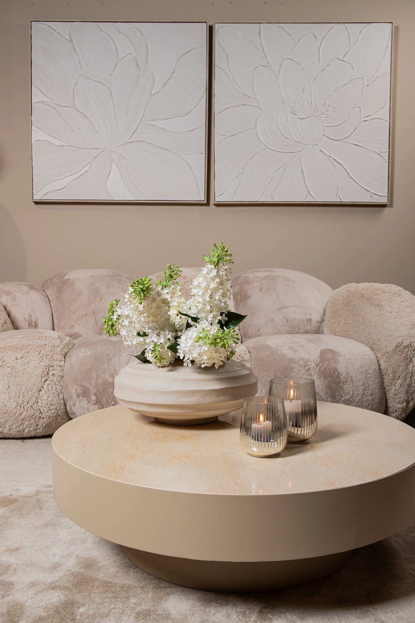 Florise Crème ingelijst canvas-wandpaneel Bloem B by PTMD