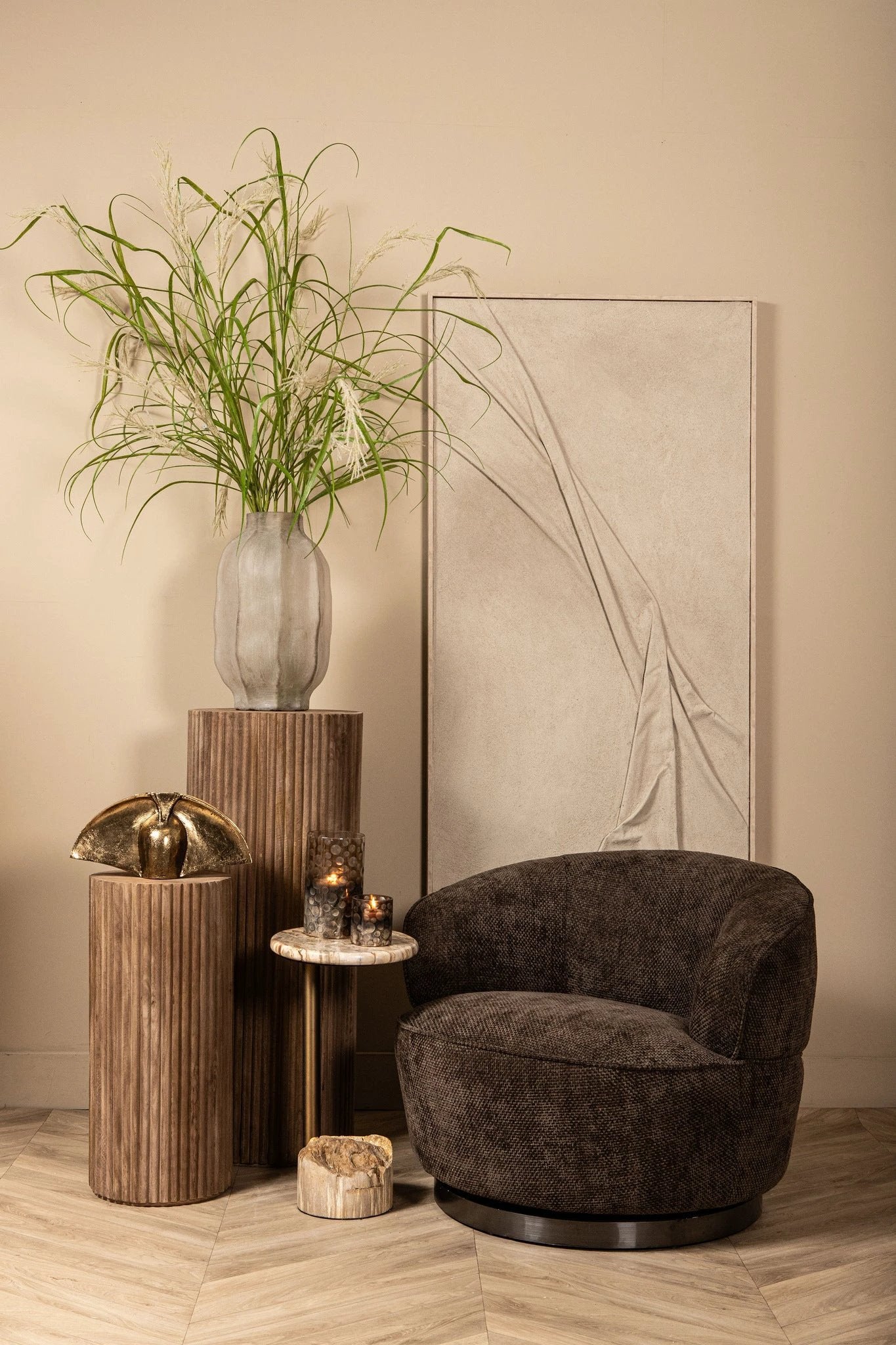 Dizze Zand Ingelijst Canvas-wandpaneel Textiele Golf L by PTMD