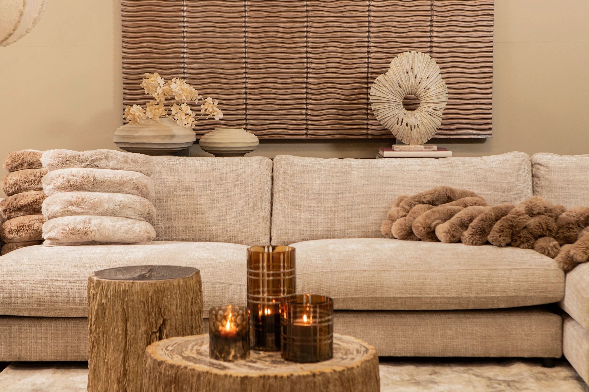Divvo beige nepbontkussen met dikke rib, vierkant by PTMD