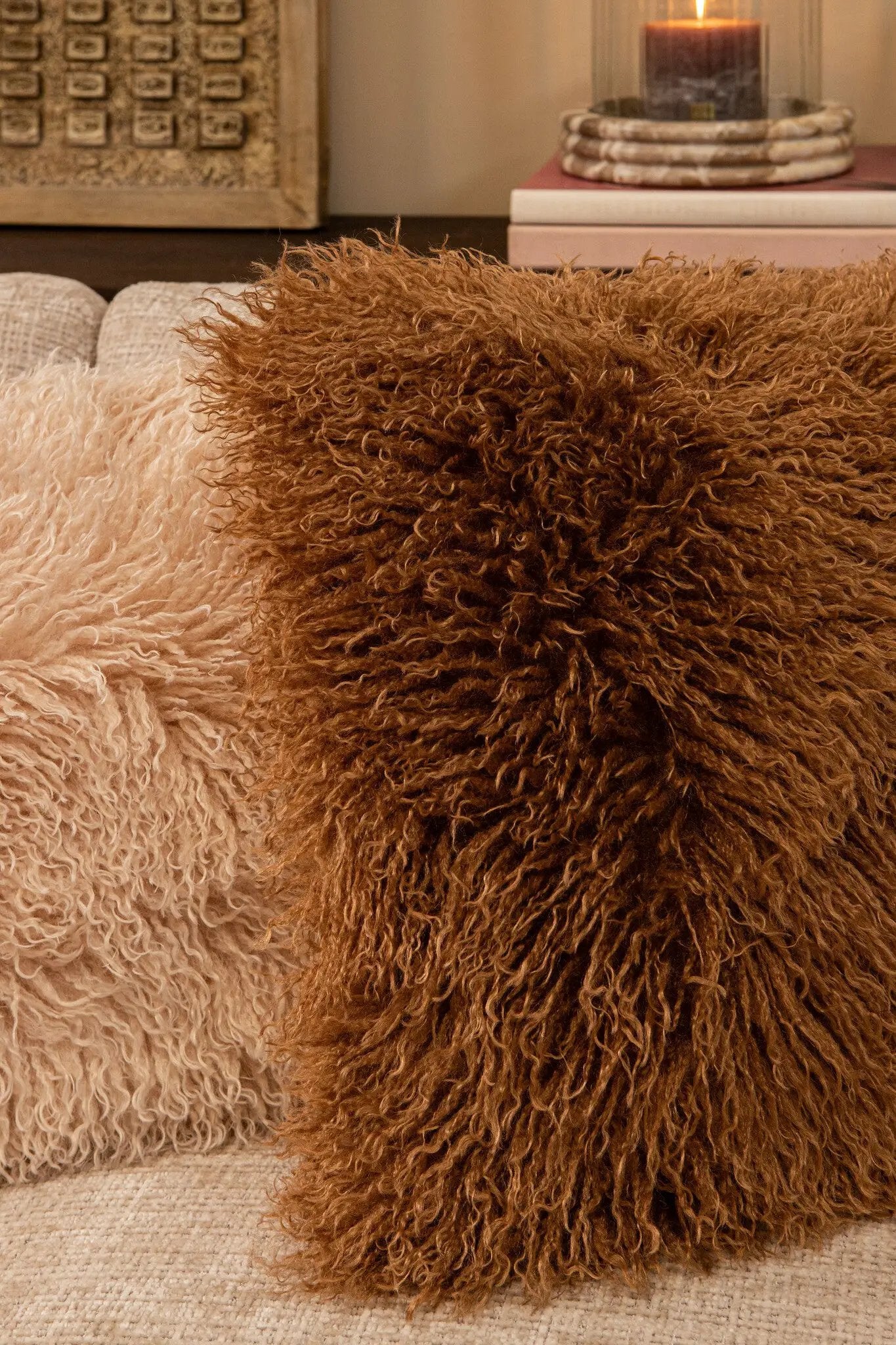 Rexx beige rechthoekig kussen van nepschapenvacht by PTMD