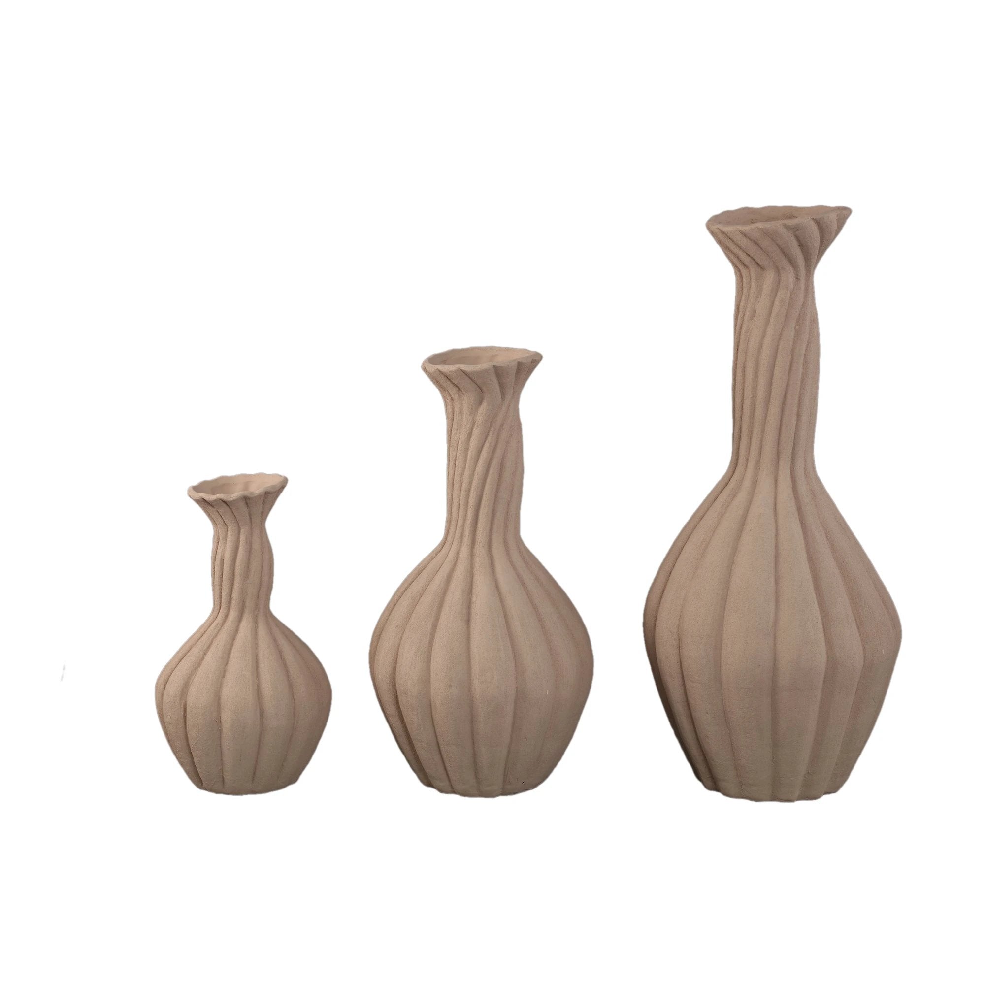 Lydia lichtbruine keramische spiraal-geribbelde vaas L by PTMD