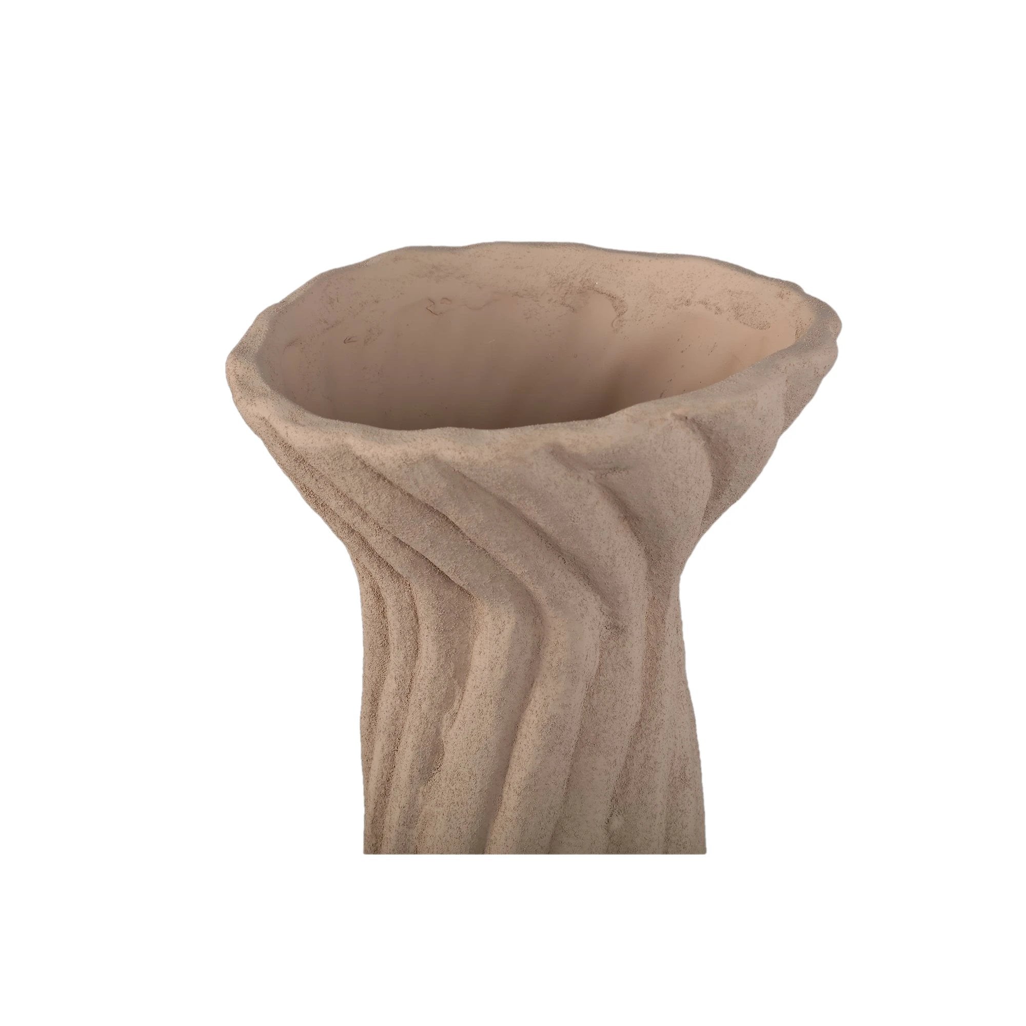 Lydia lichtbruine keramische spiraal-geribbelde vaas L by PTMD