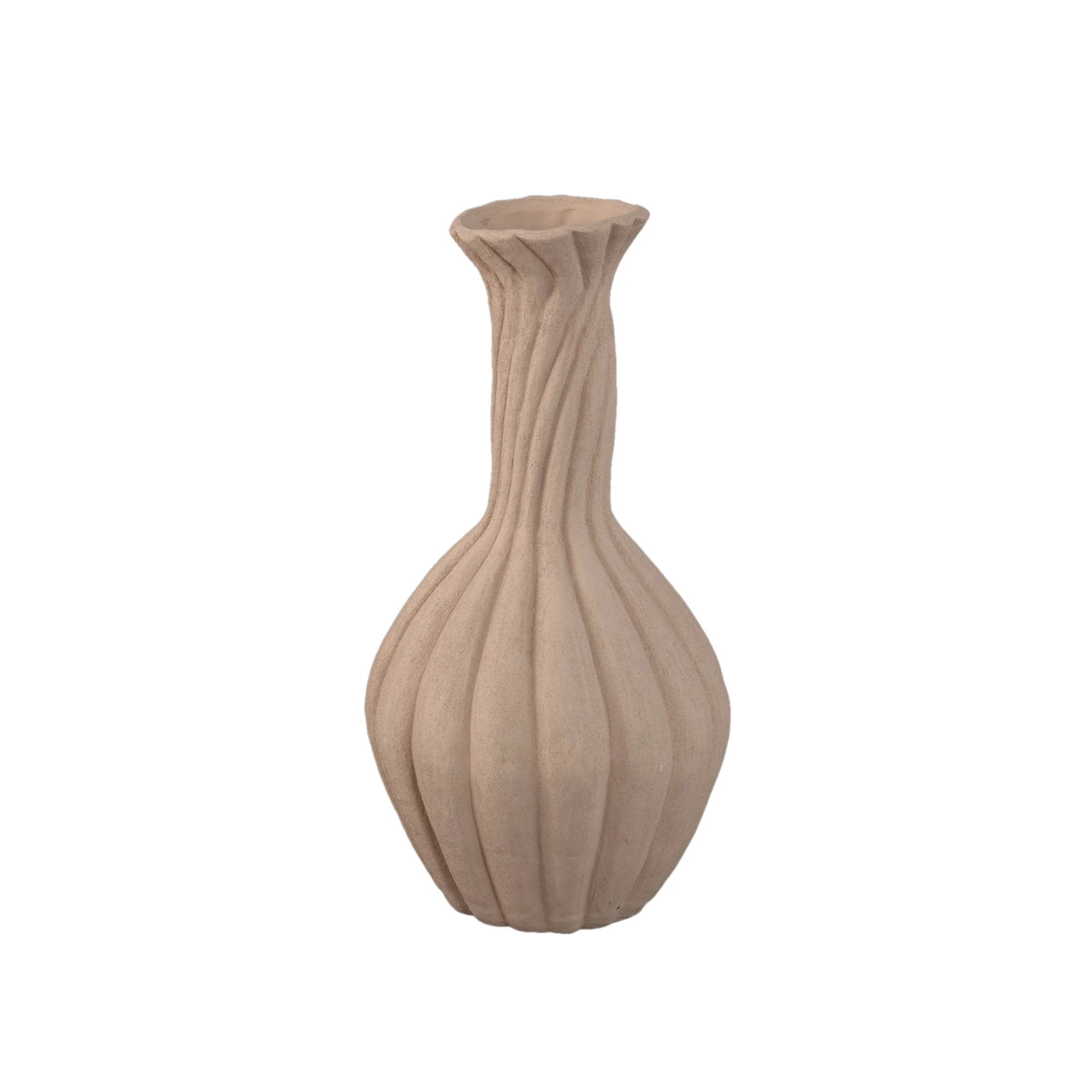 Lydia lichtbruine keramische vaas met spiraalvormige ribbels M by PTMD