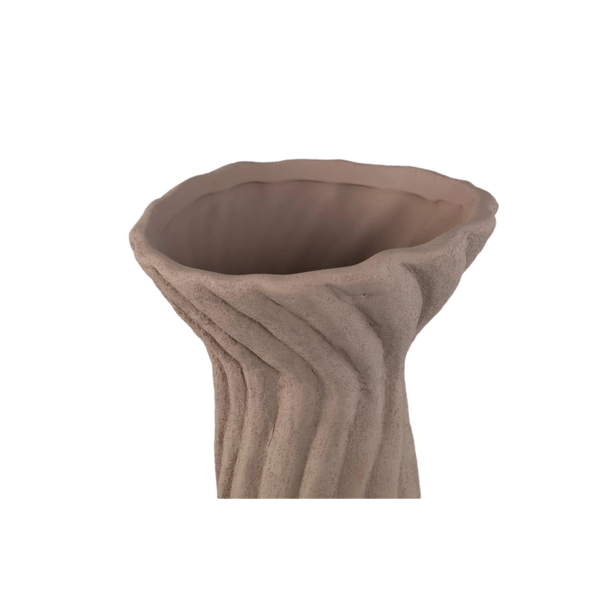 Lydia donkerbruine keramische vaas met spiraalribbels L by PTMD