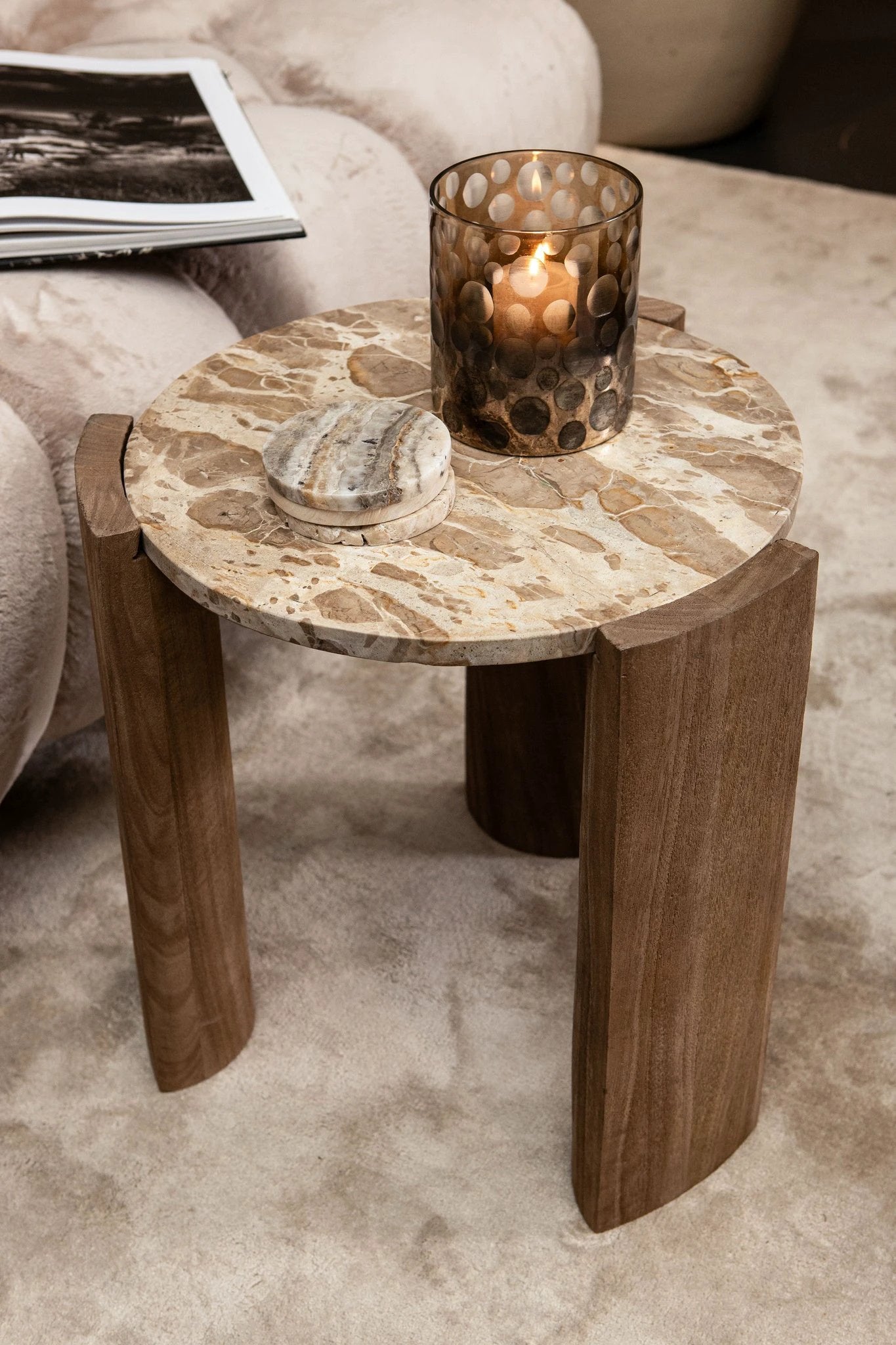 Salontafel Javina marmer salontafel met mangohouten onderstel S by PTMD