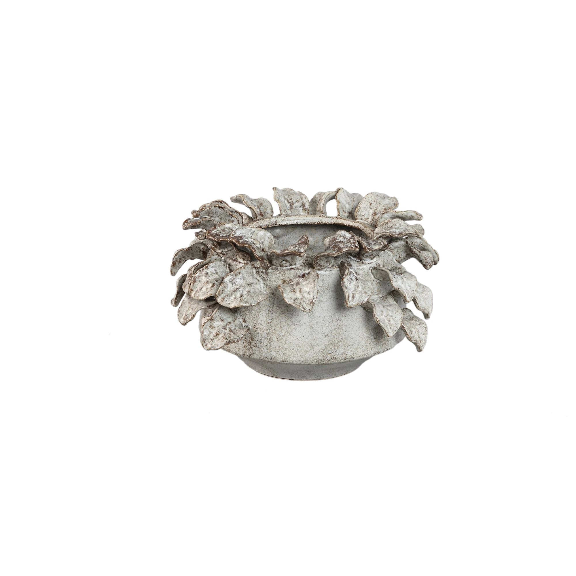 Varda beige keramische ruwe pot met bladdetails S by PTMD