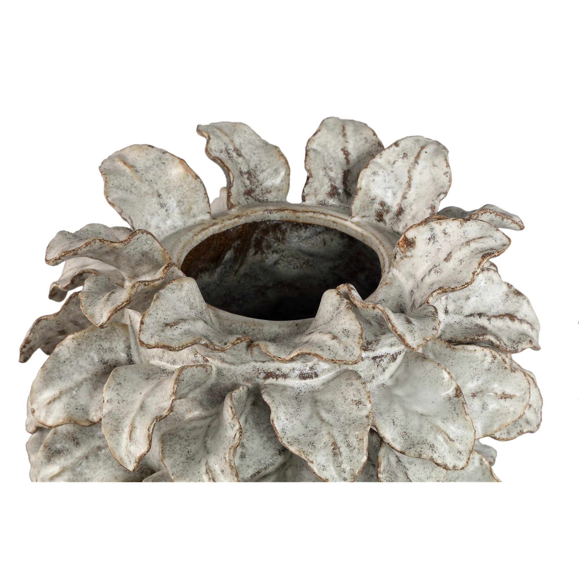 Varda beige keramische vaas met bladdetails L by PTMD