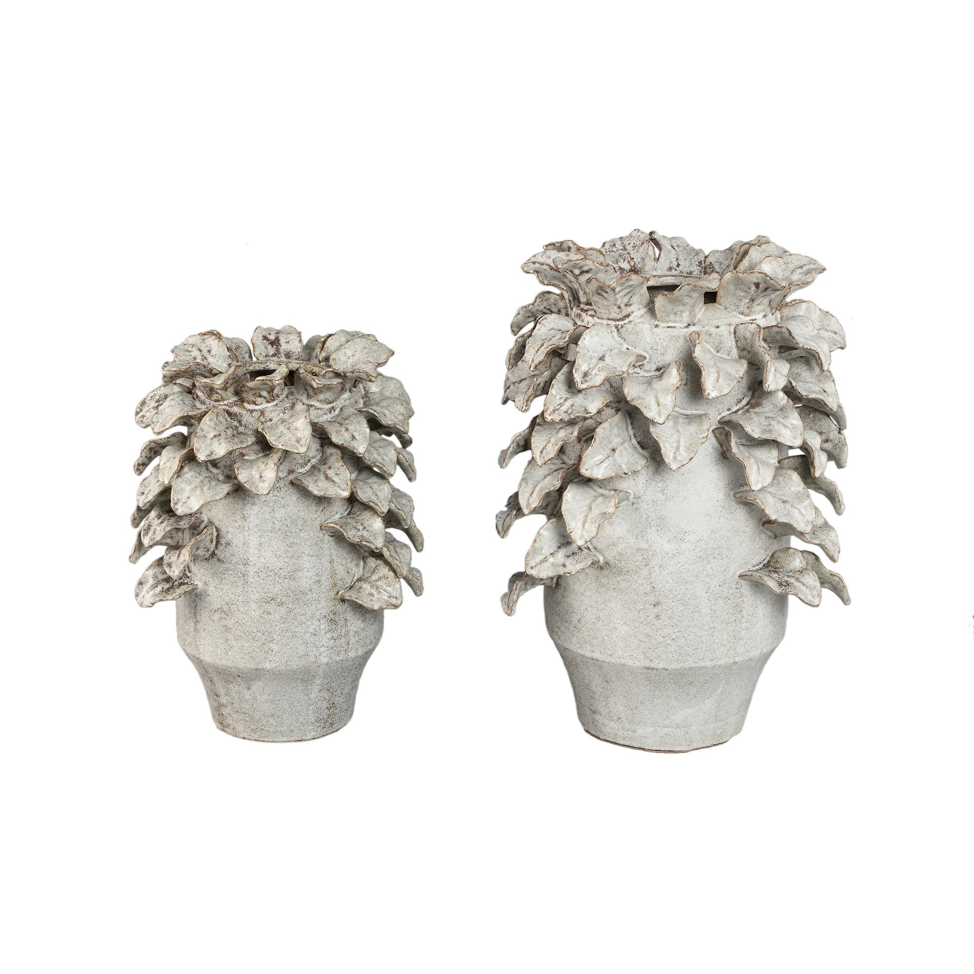 Varda beige keramische vaas met bladdetails L by PTMD