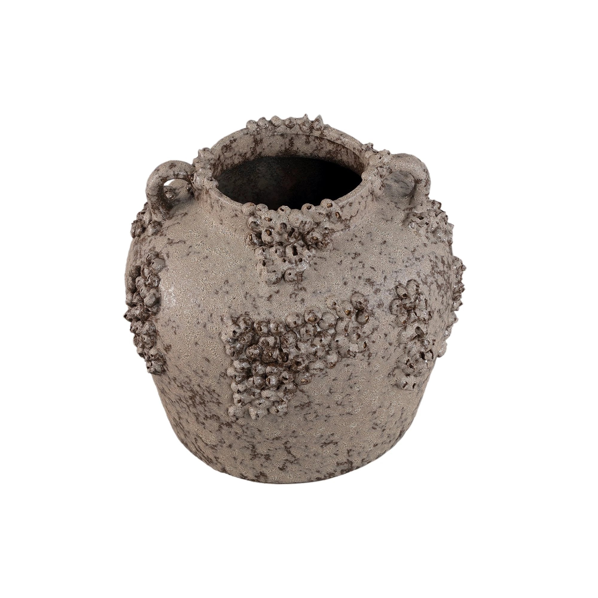 Deisy beige keramische pot met handvatten, ruwe koraalafwerking, L by PTMD