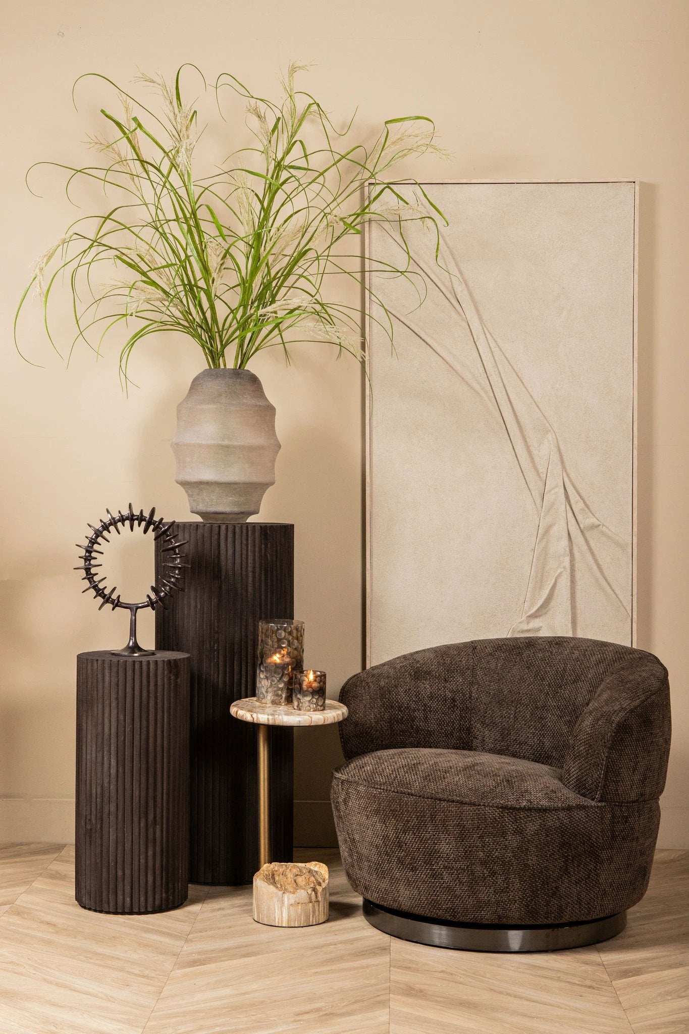 Elladie beige hoge ronde gelaagde glazen vaas by PTMD