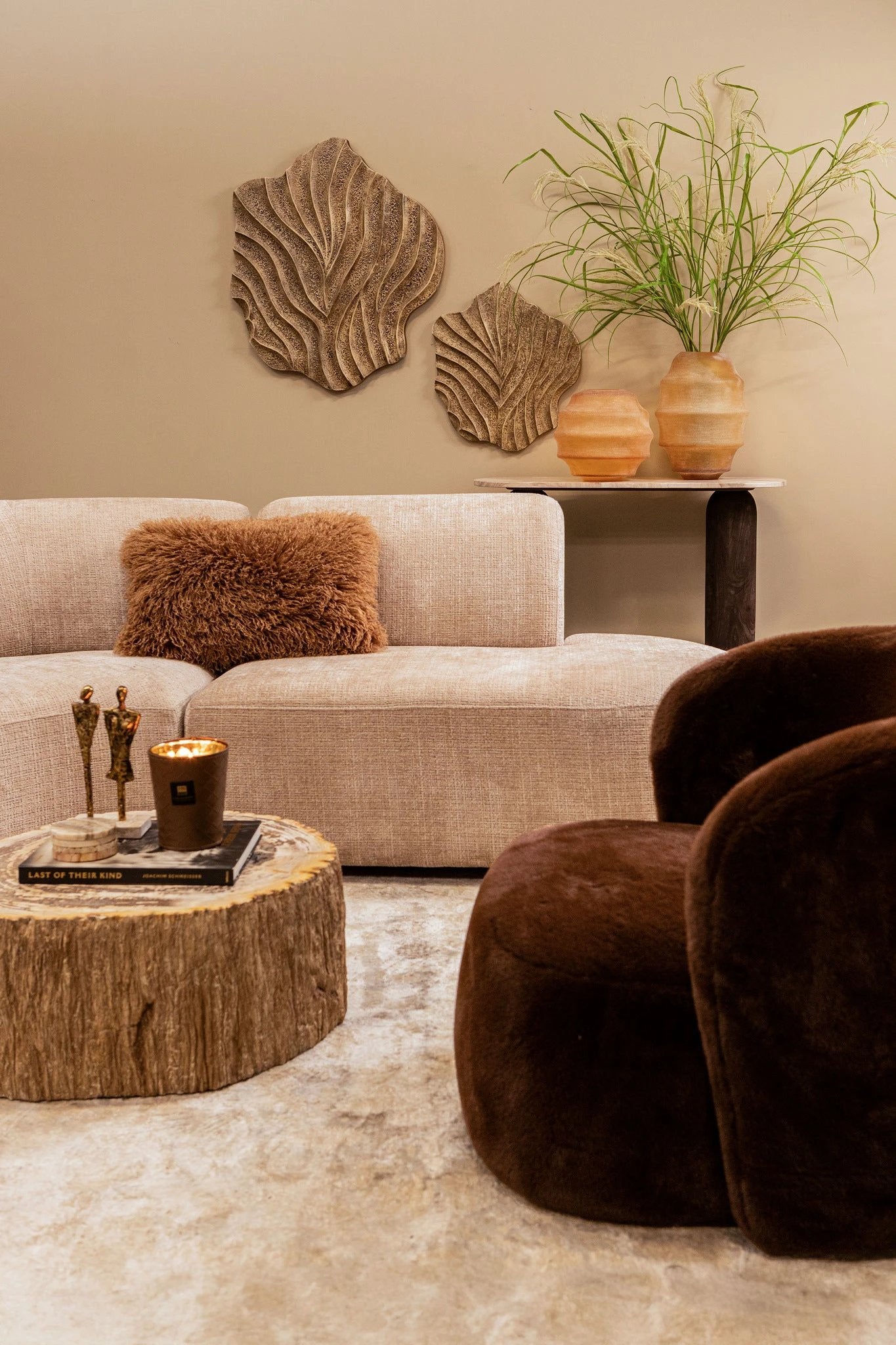 Elladie amberkleurige hoge ronde gelaagde glazen vaas by PTMD