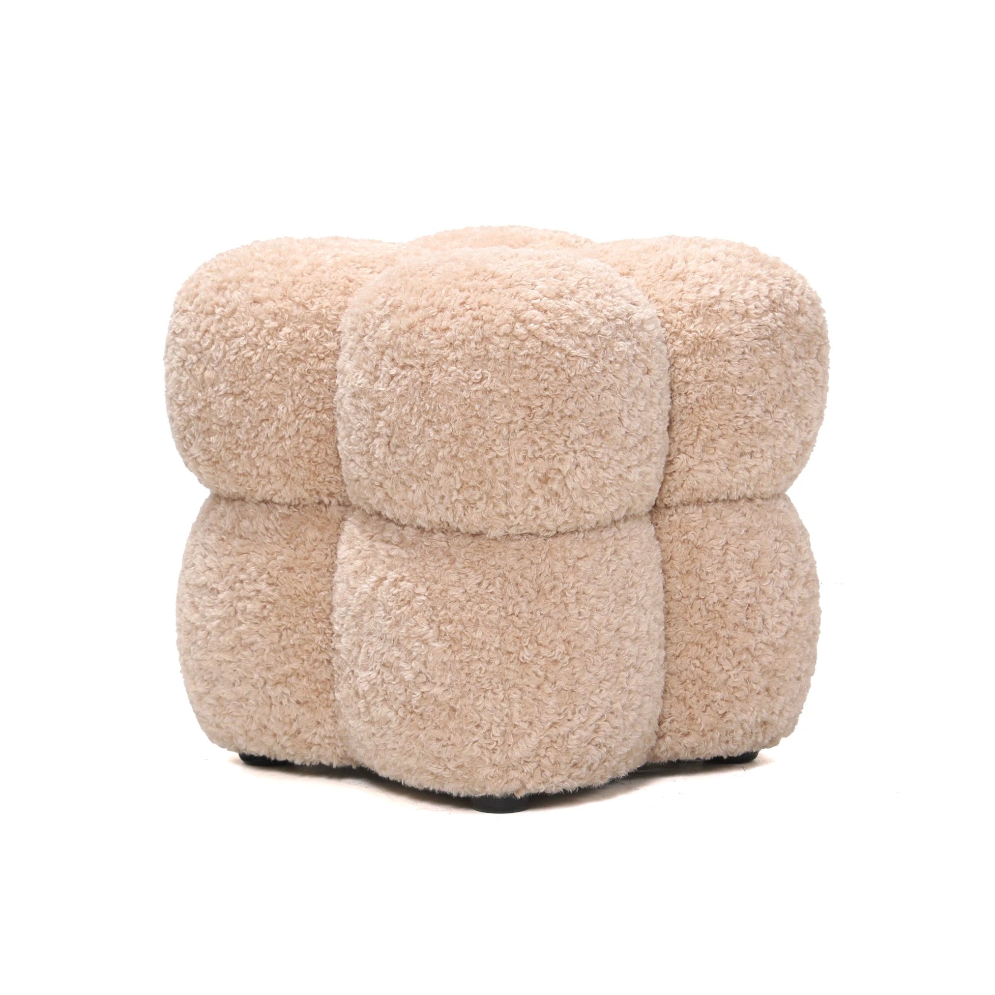 Vierkante poef van teddystof in beige by PTMD