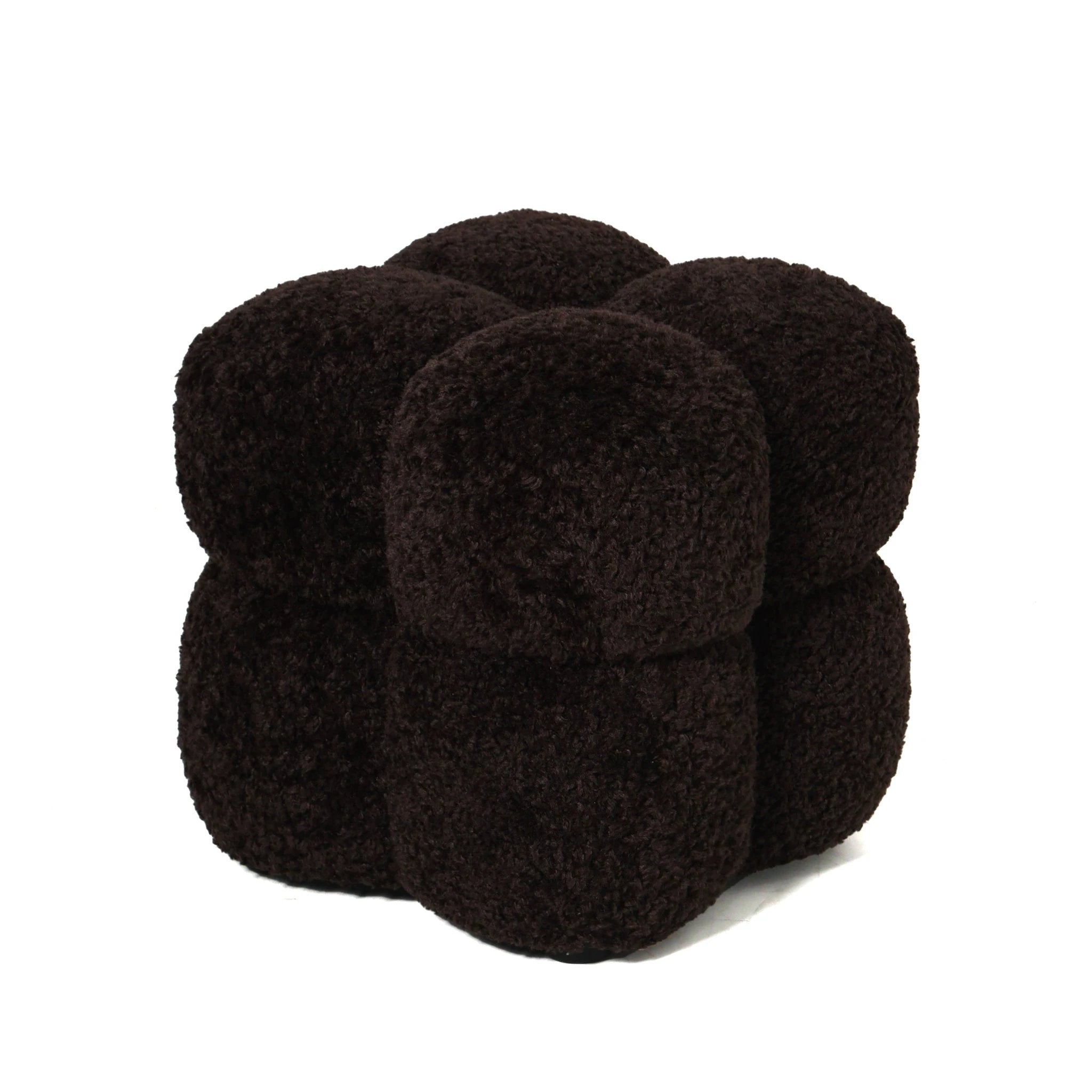 Vierkante poef van donkerbruine teddystof by PTMD