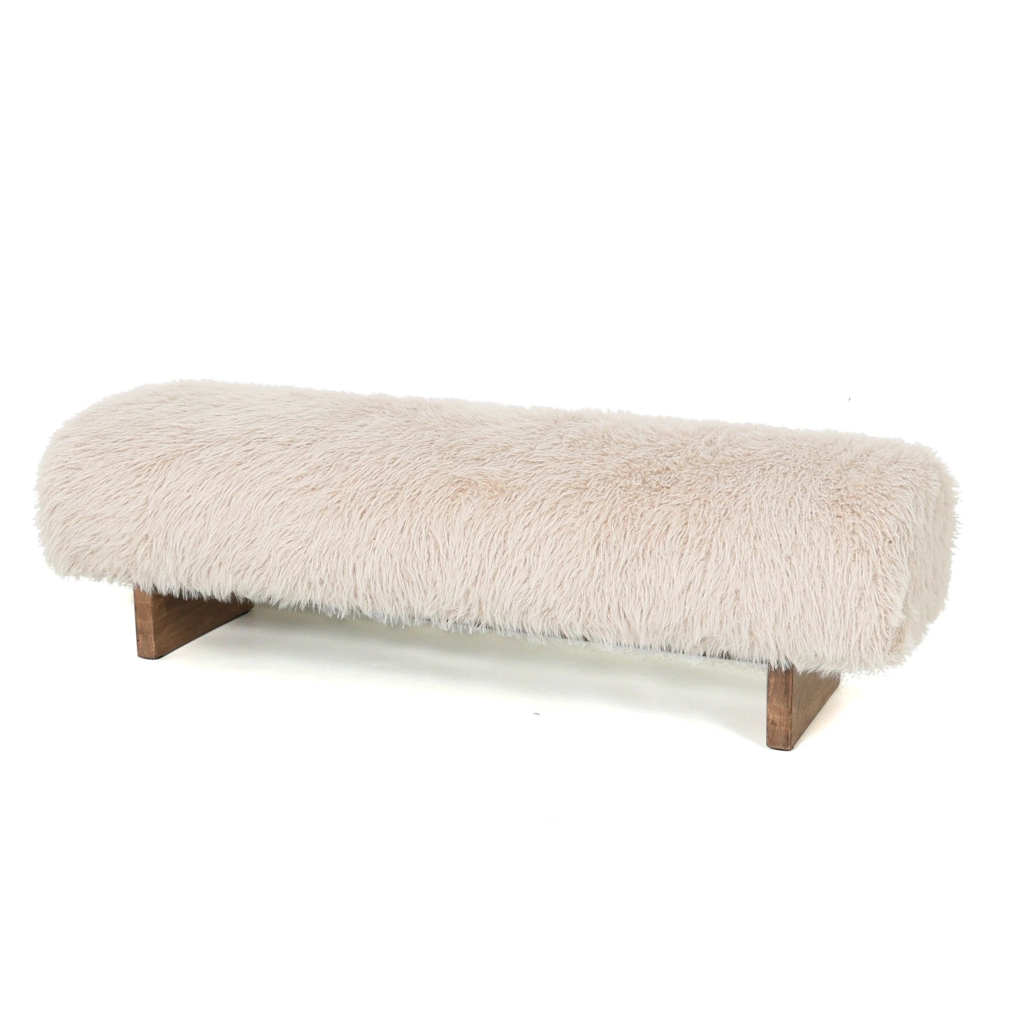 Hair Beige Fabric Bench With Wooden Legs by PTMD