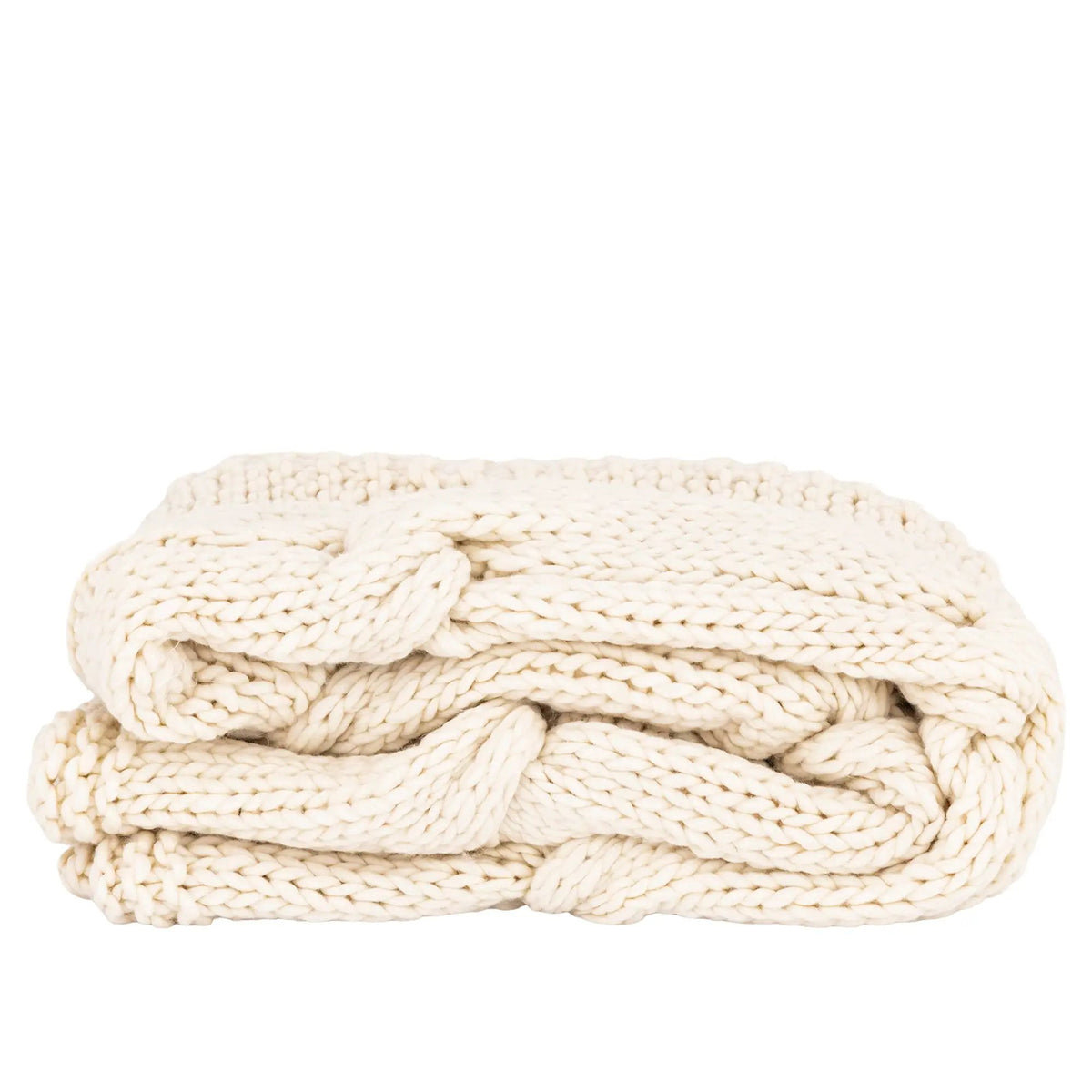 Rama Crème handgebreid wollen plaid by PTMD