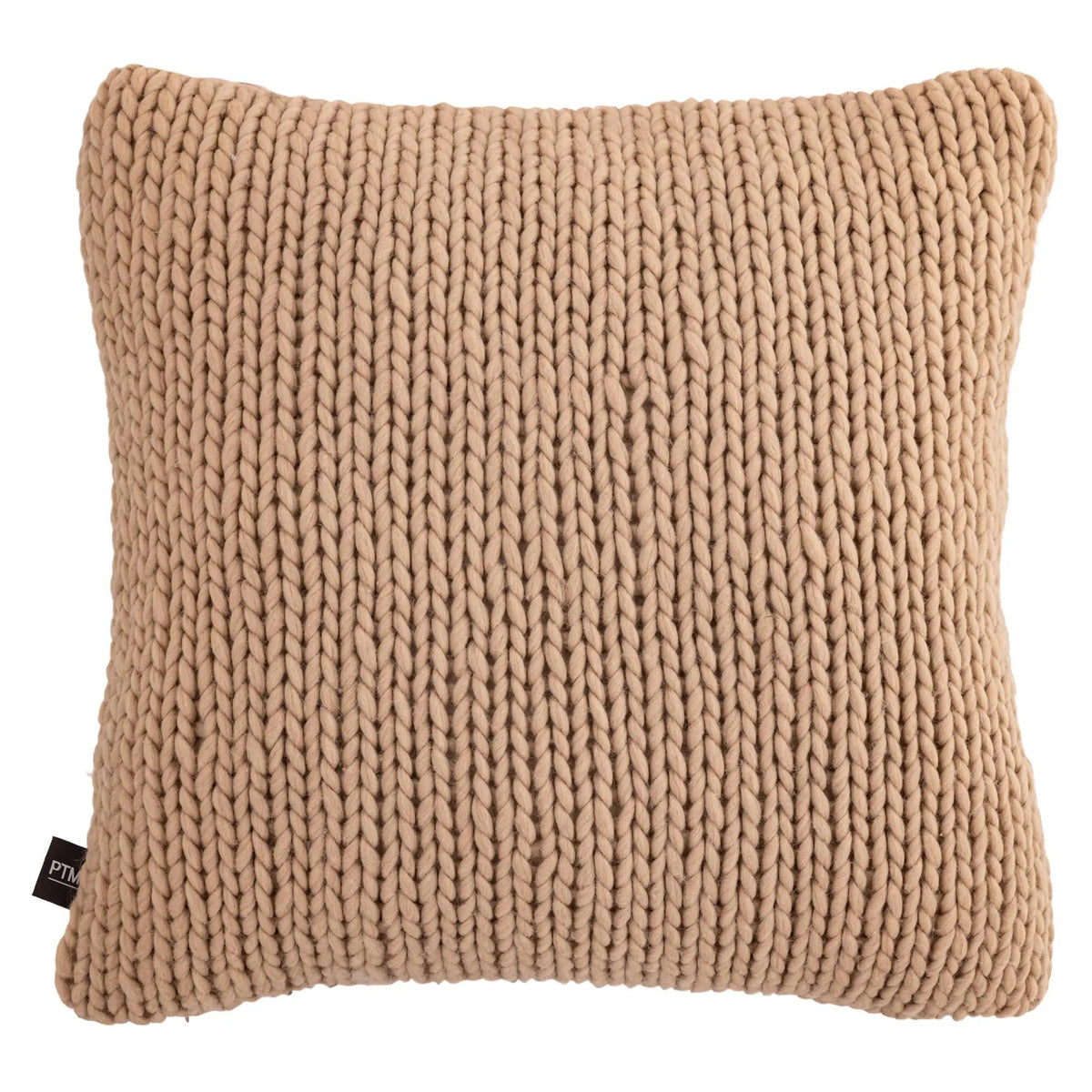 Rama Taupe Handgebreid Wollen Vierkant Kussen by PTMD